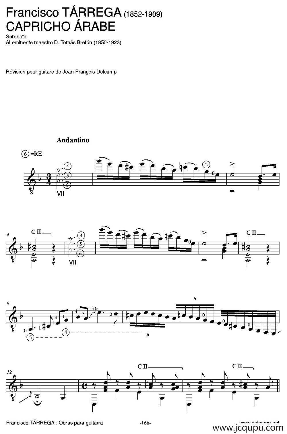 CAPRICHO ARABE(Serenata AI eminente maestro D. Tomas Breton)（古典吉他）简谱