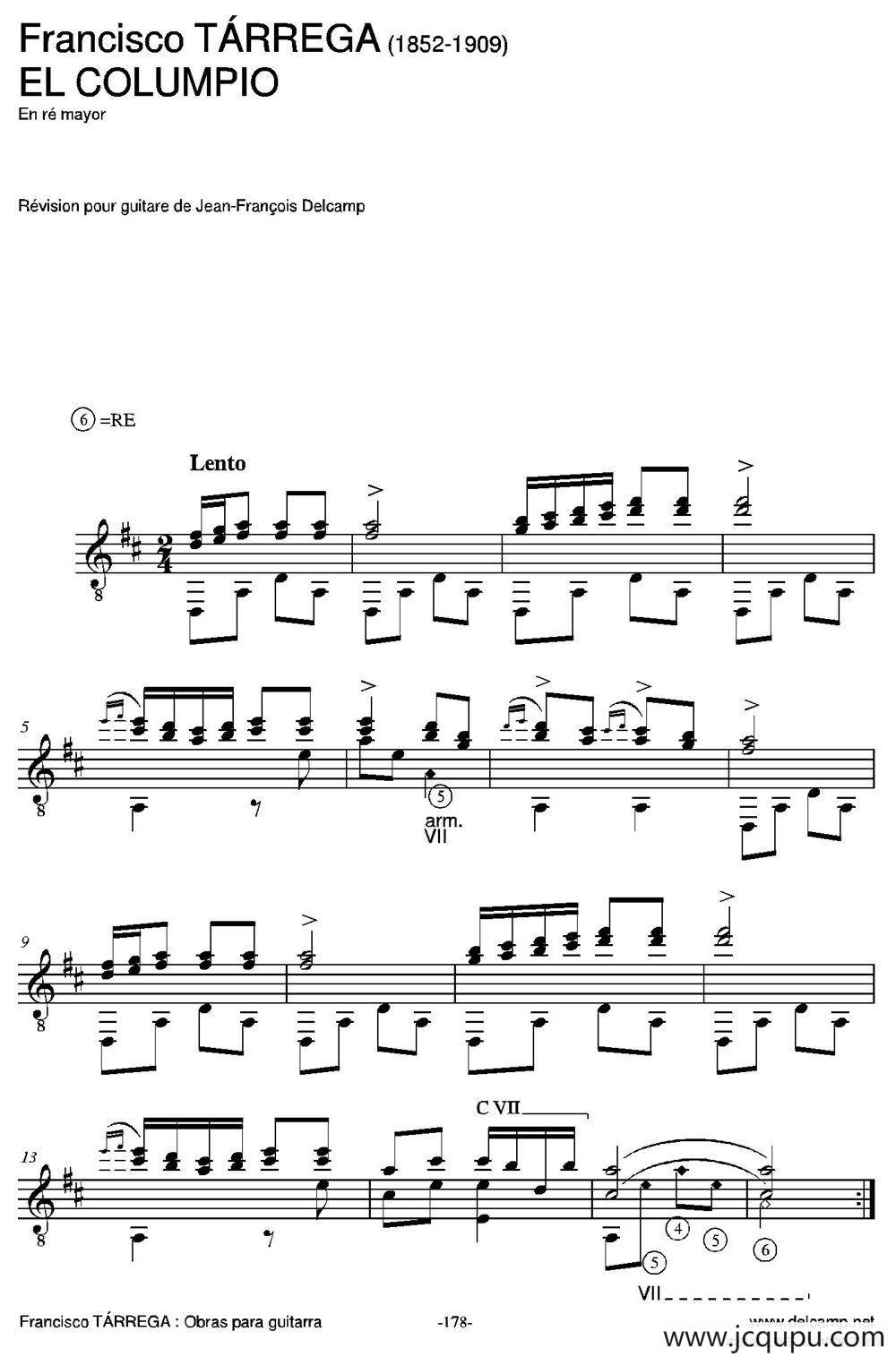 EL COLUMPIO(En re mayor)（古典吉他）简谱