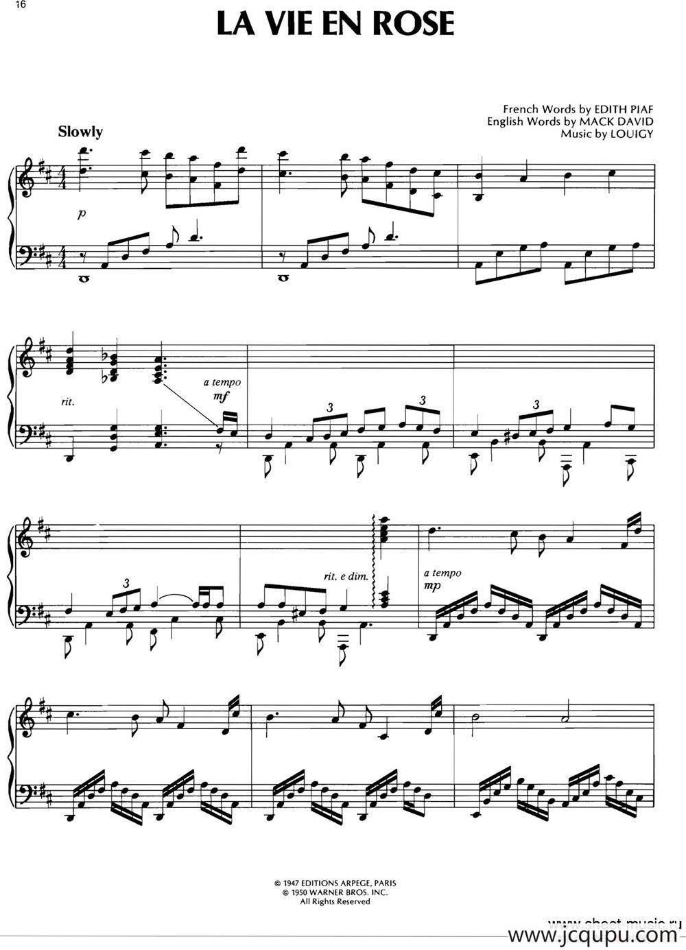 LA VIE EN ROSE 简谱