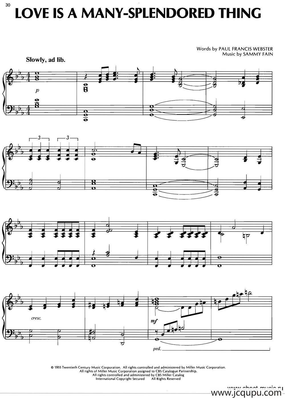 LOVE IS A MANY-SPLENDORED THING简谱