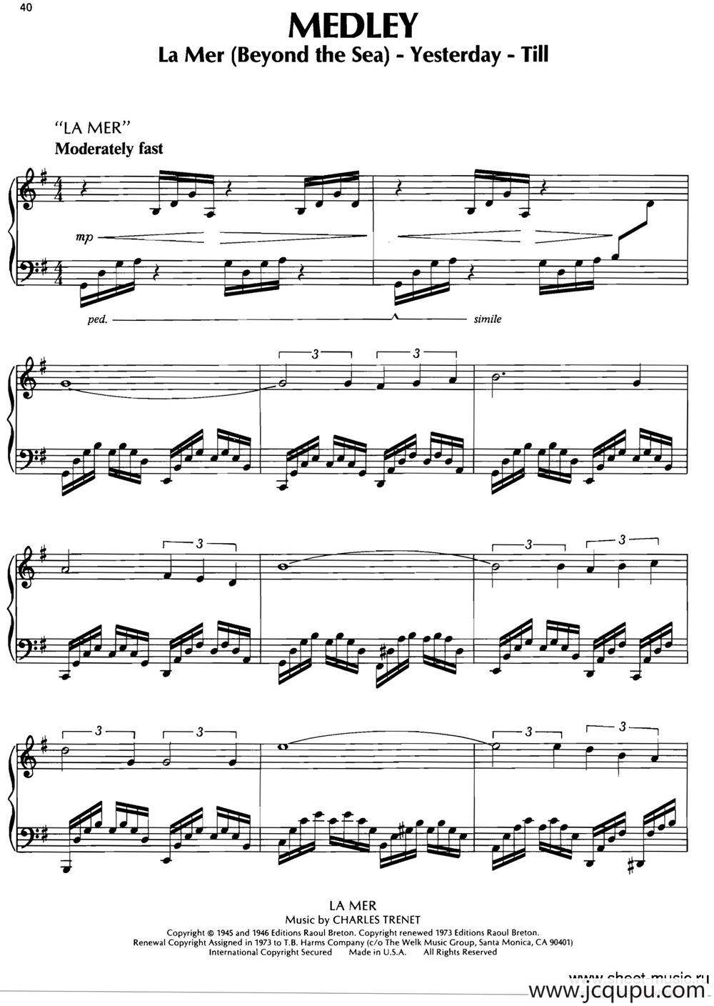 MEDLEY（La Mer（Beyond the Sea）-Yesterday-Till）简谱