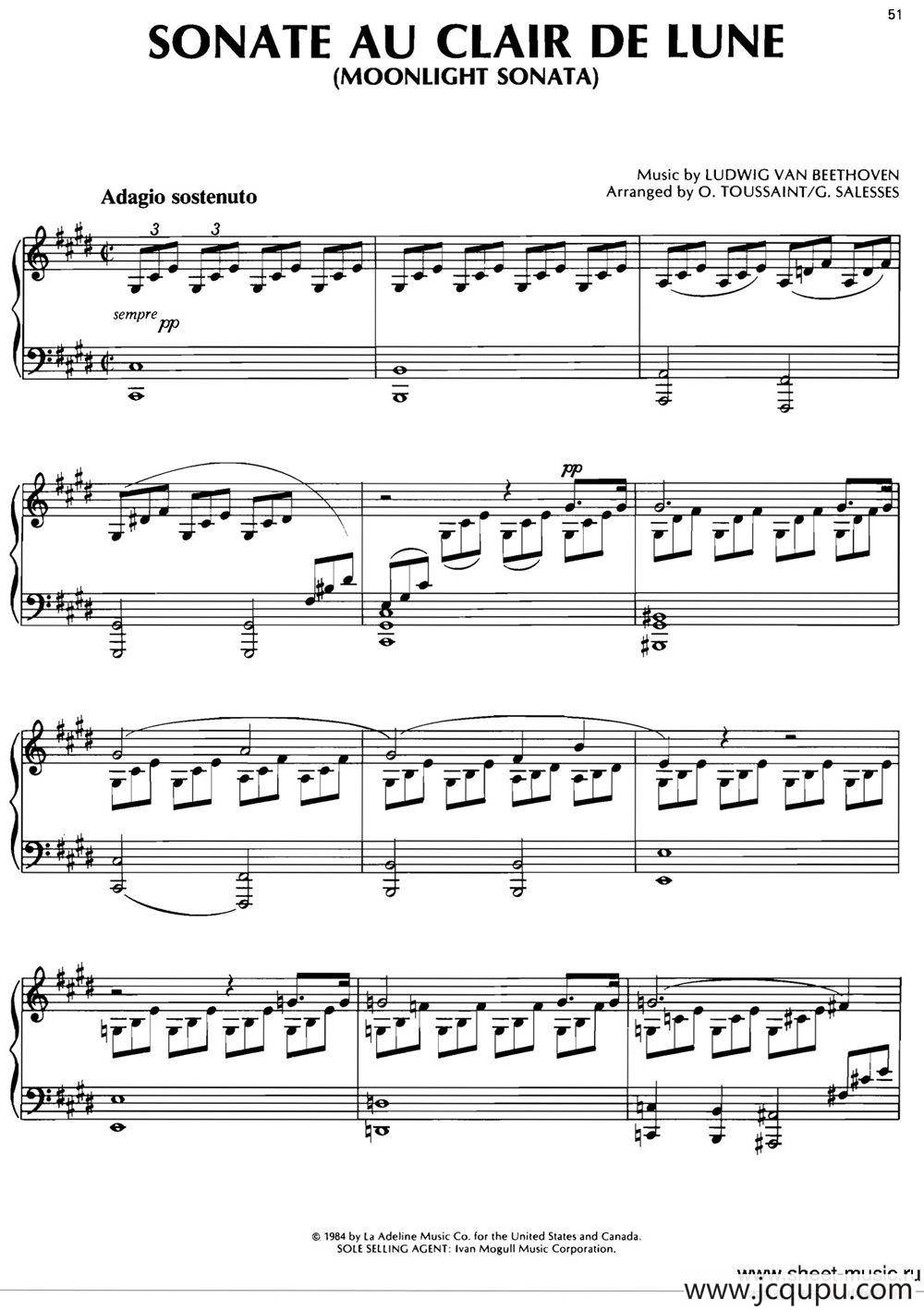SONATE AU CLAIR DE LUNE（MOONLIGHT SONATA）简谱