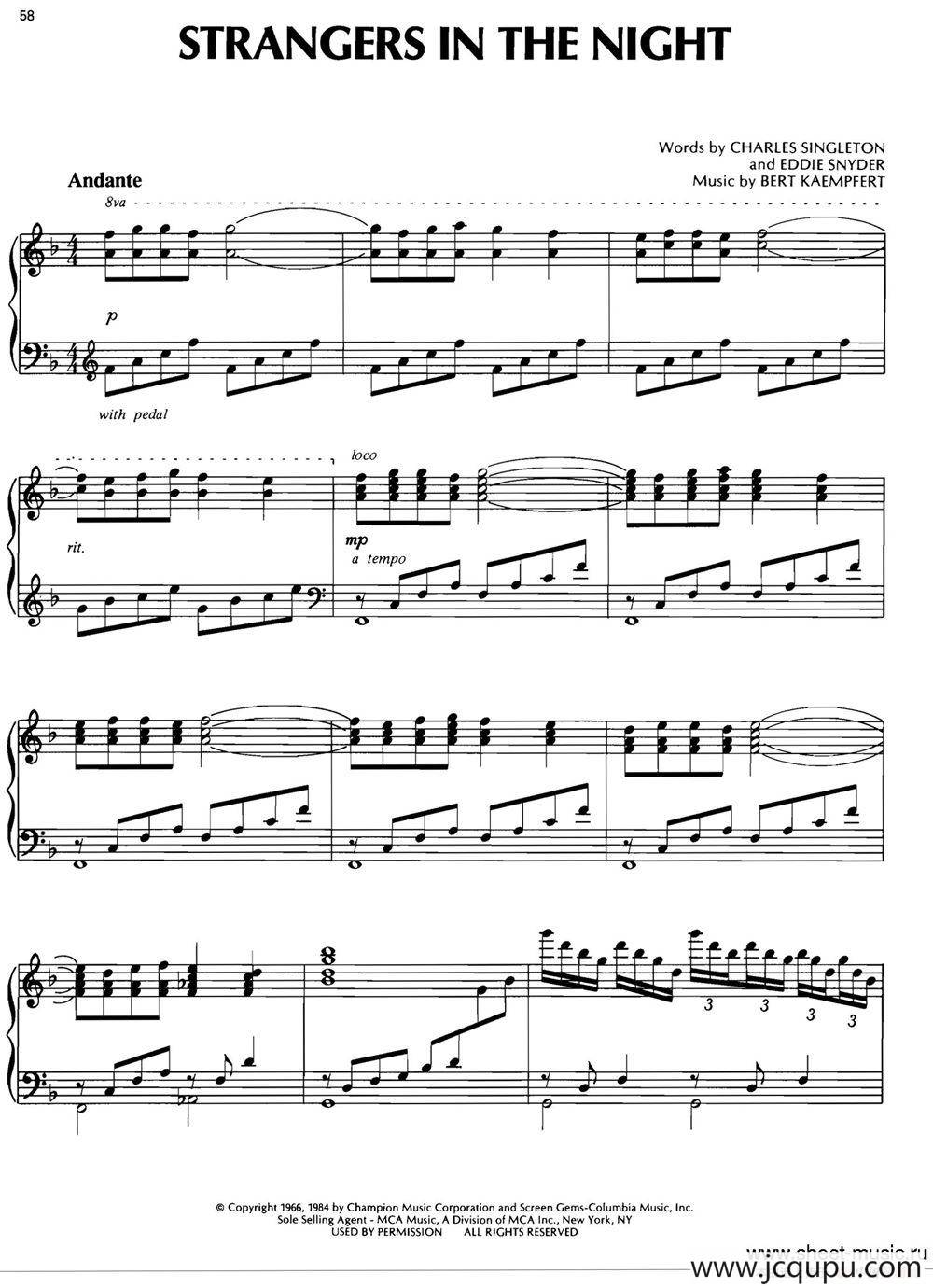 STRANGERS IN THE NIGHT简谱