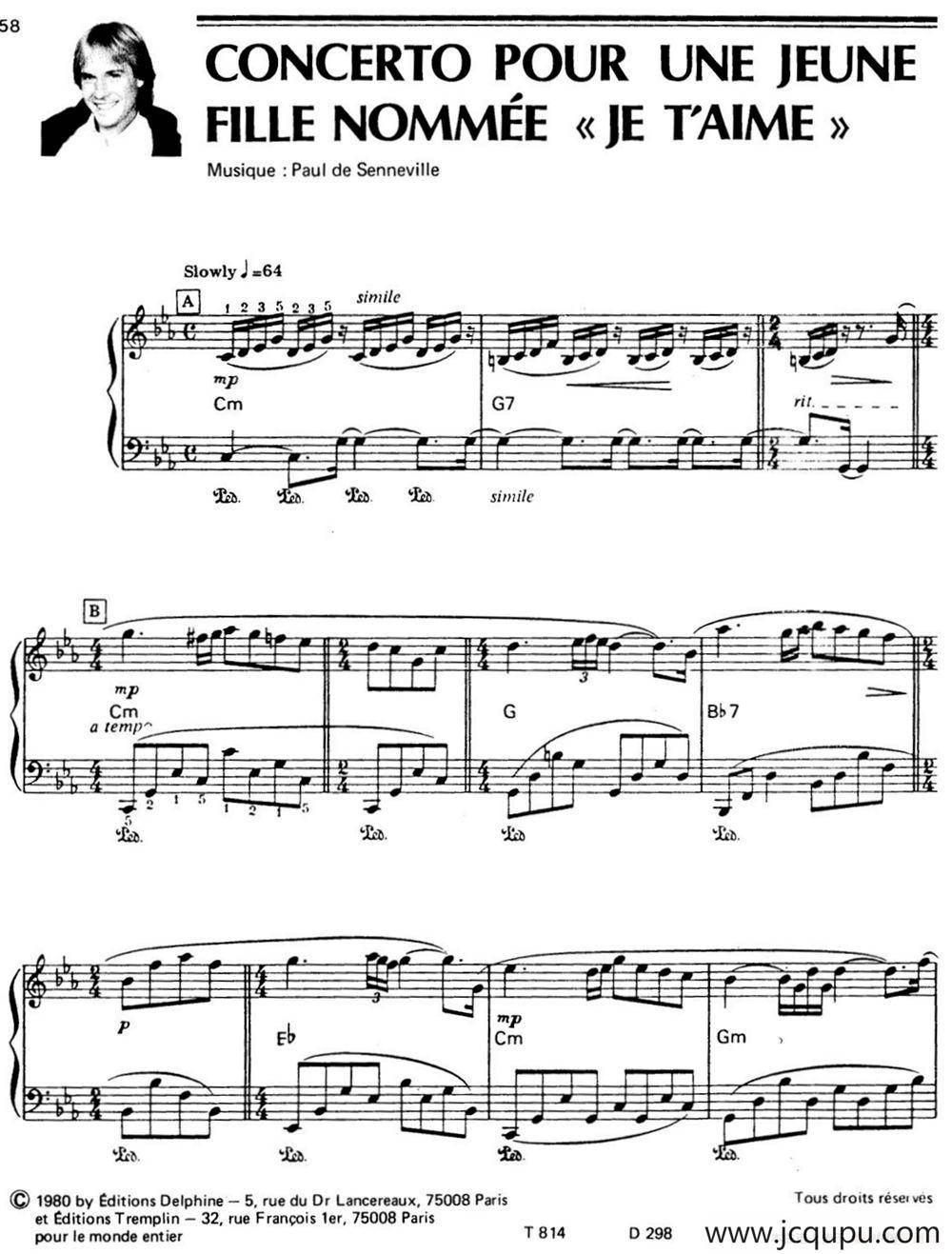 CONCERTO POUR UNE JEUNE FILLE NOMMEE 《JE T'AIME》简谱