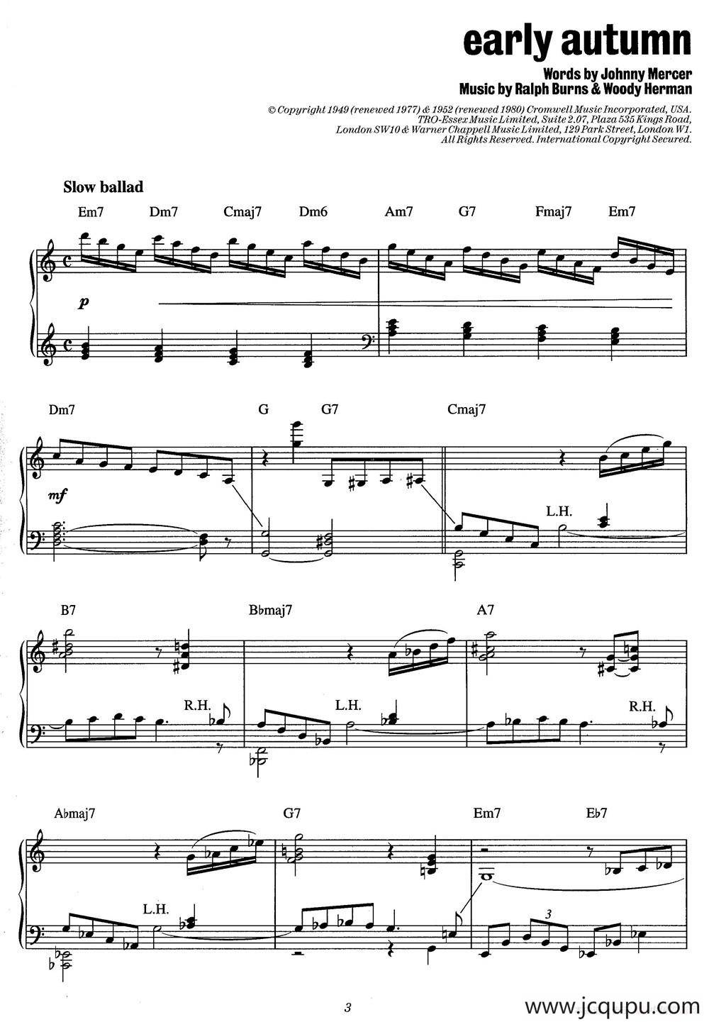 Early Autumn（爵士钢琴酒吧独奏钢琴谱）简谱