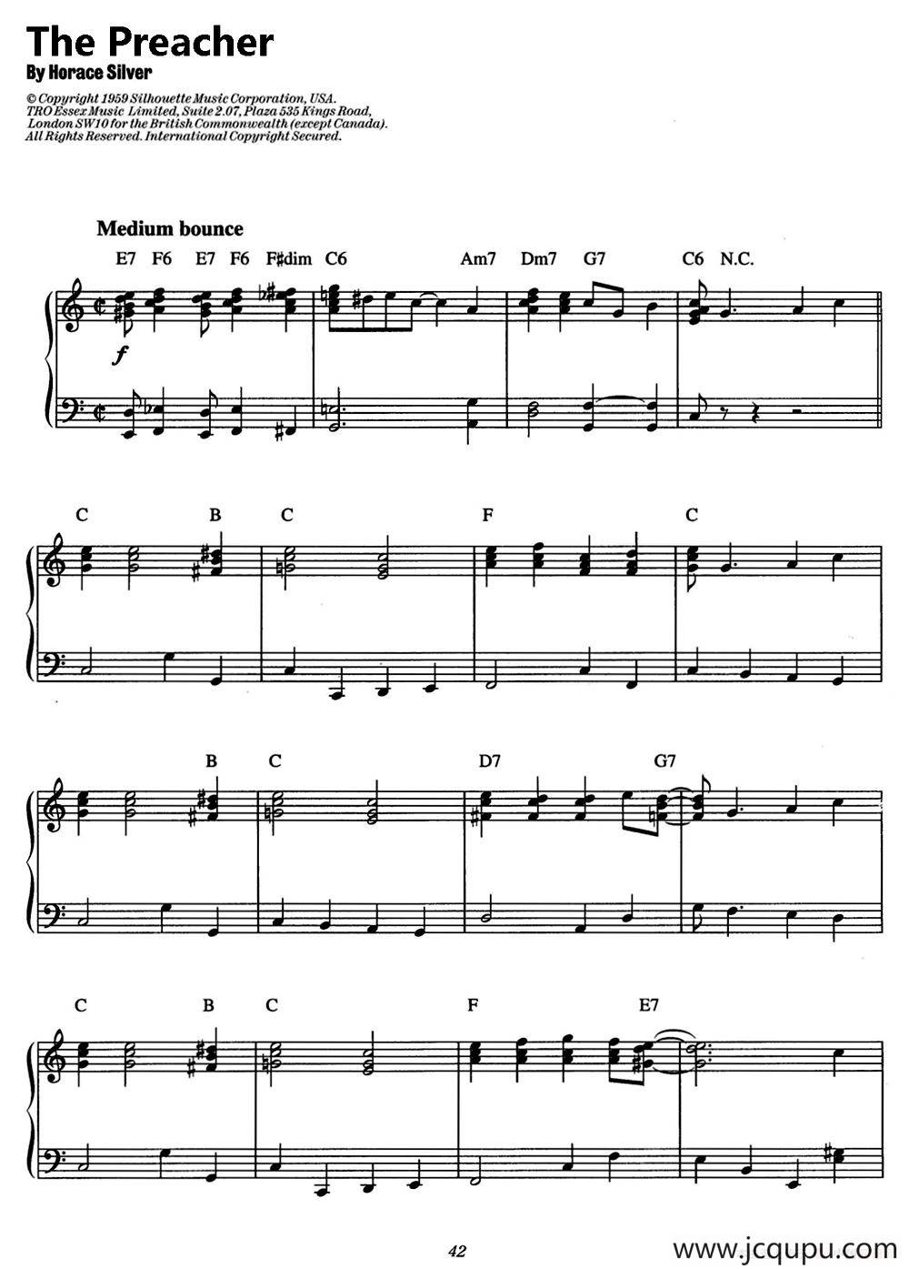 The Preacher（爵士钢琴酒吧独奏钢琴谱）简谱