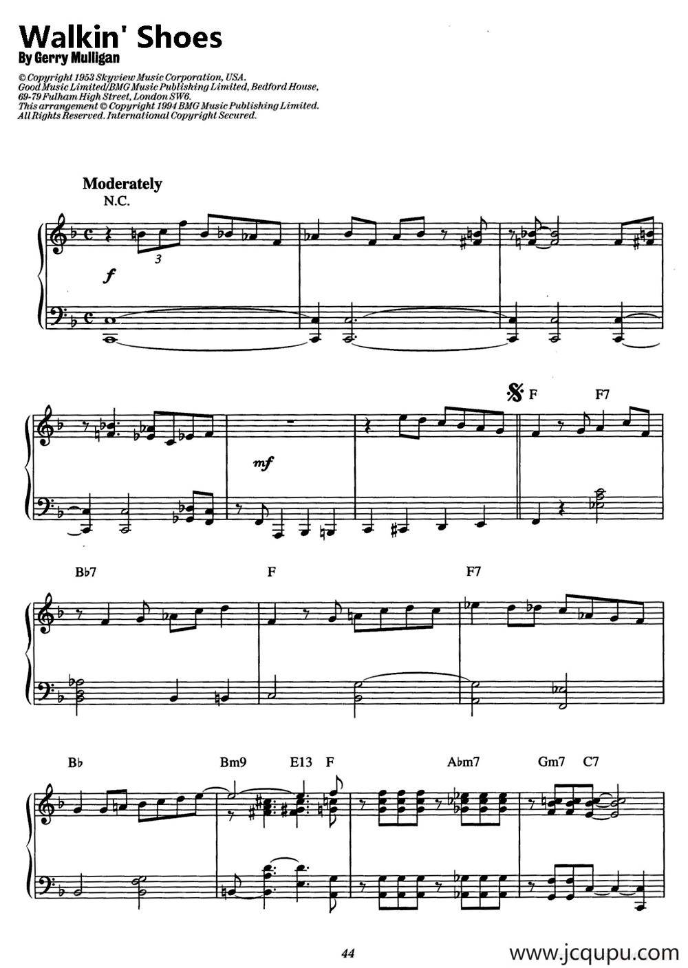 Walkin' Shoes（爵士钢琴酒吧独奏钢琴谱）简谱