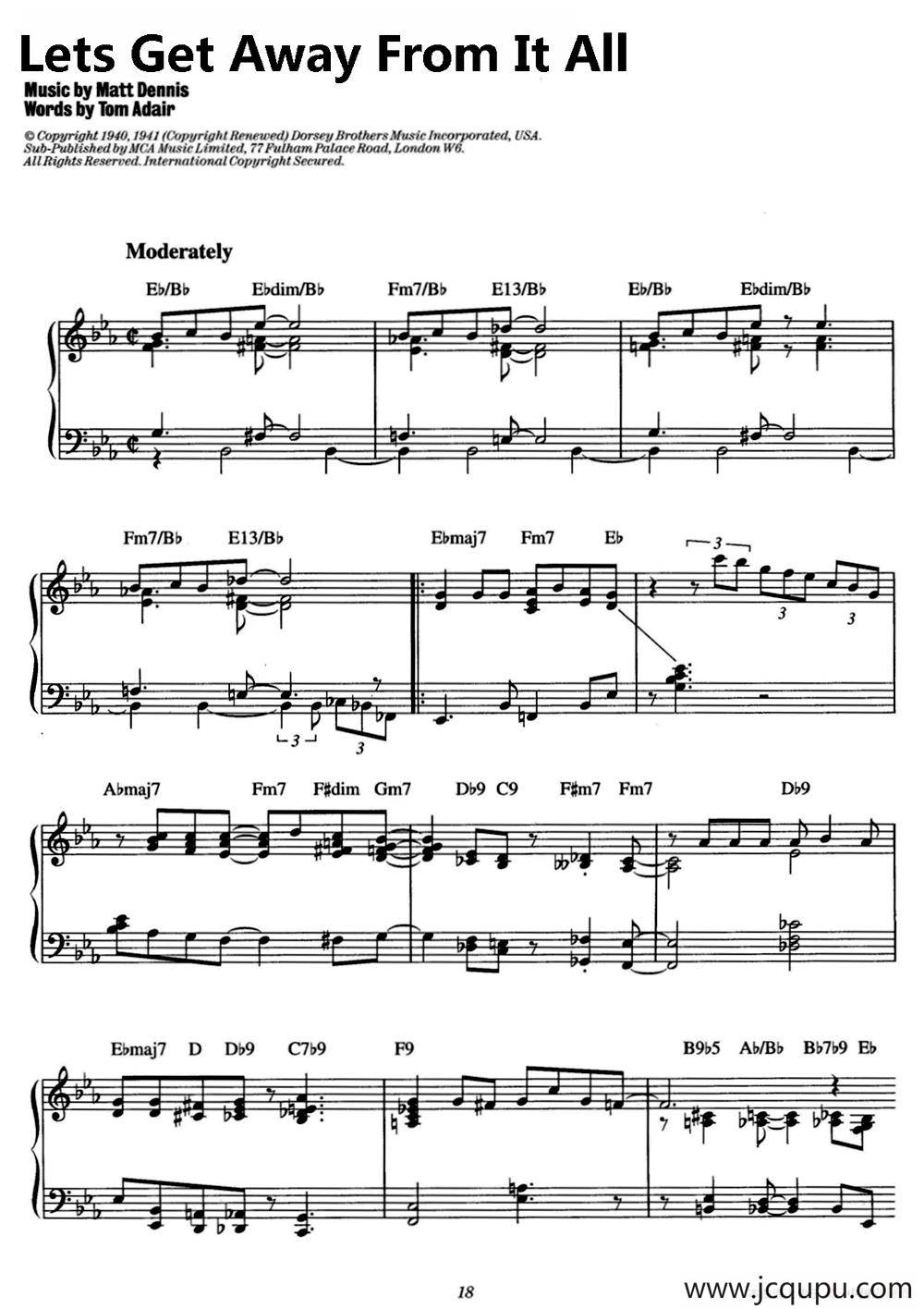 Lets Get Away From It All（爵士钢琴酒吧独奏钢琴谱）简谱