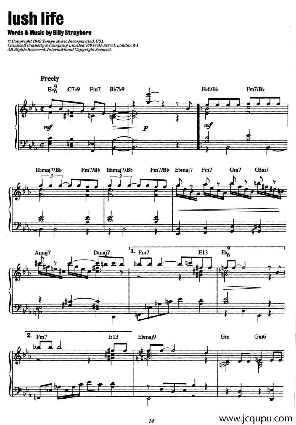 Lush Life（爵士钢琴酒吧独奏钢琴谱）简谱