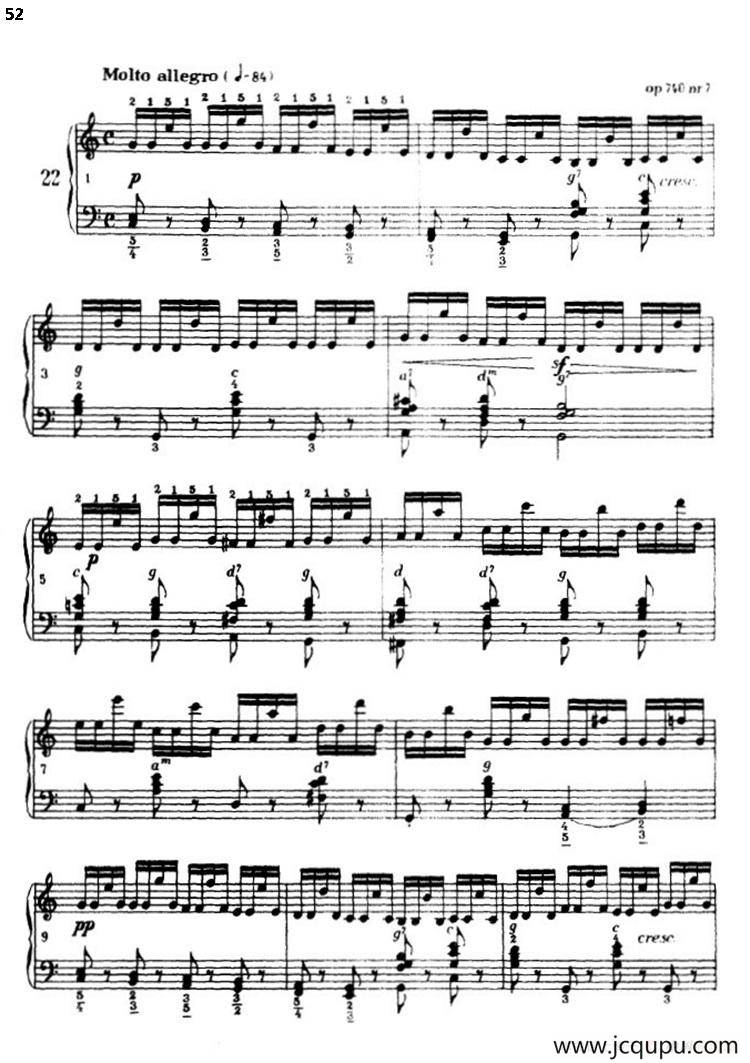 《车尔尼手风琴练习曲集》（第三册）（P52—74）简谱