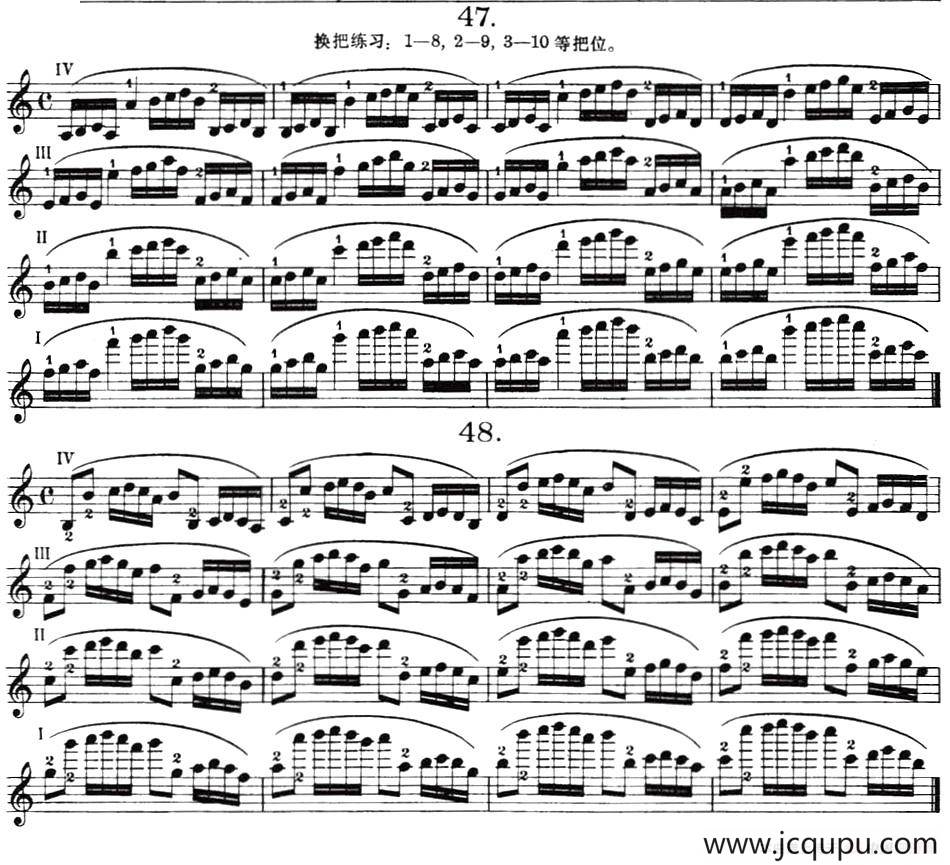 小提琴换把练习·作品第八号（第七节）简谱