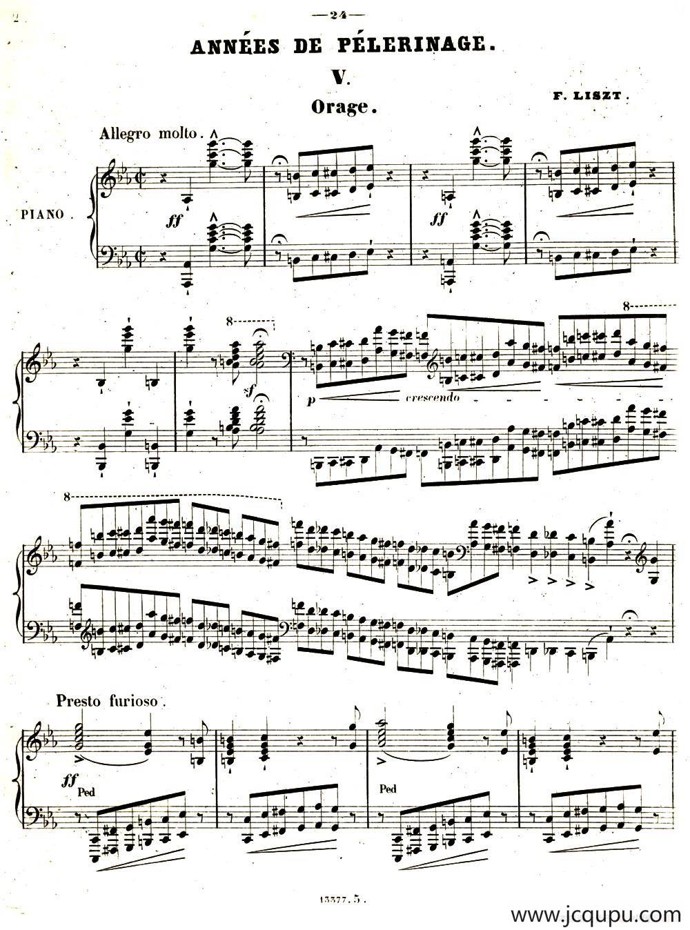 旅行岁月（第一集）瑞士游记（ 5.暴风雨 Orage ）简谱