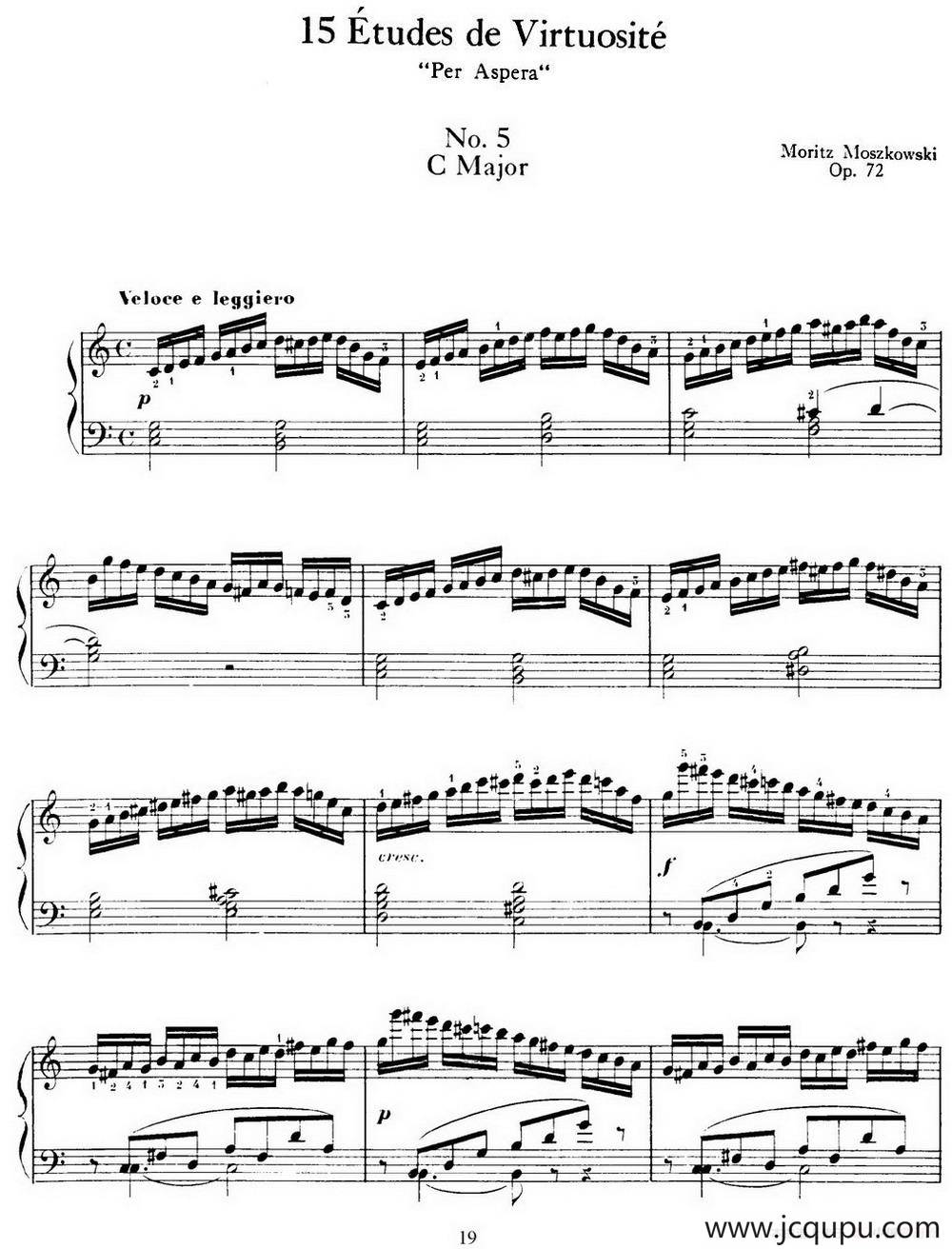 15 Etudes de Virtuosité Op.72 No.5（十五首钢琴练习曲之五）简谱