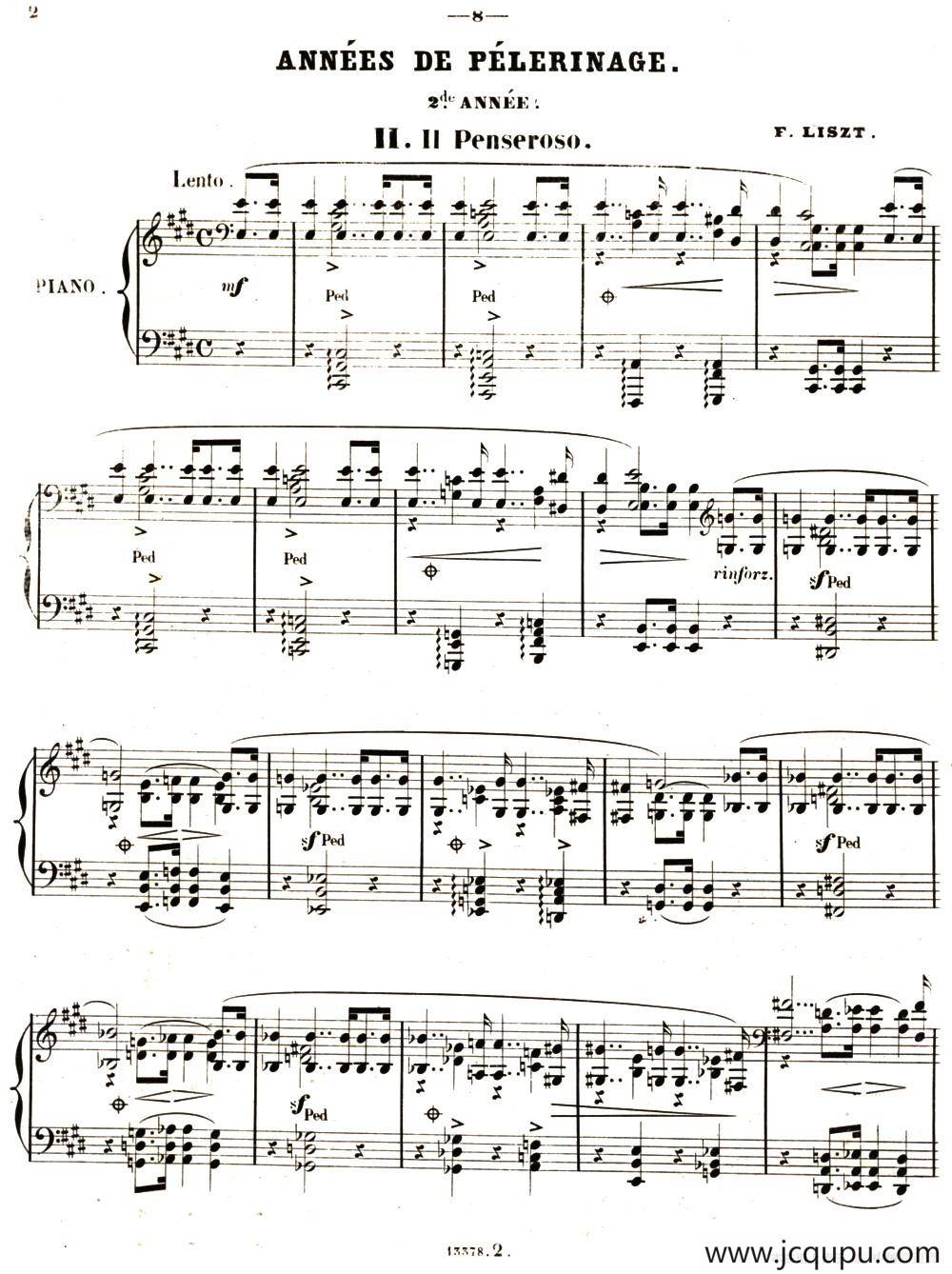 旅行岁月（第二集）意大利游记（ 2.沉思者 Il Pensieroso）简谱