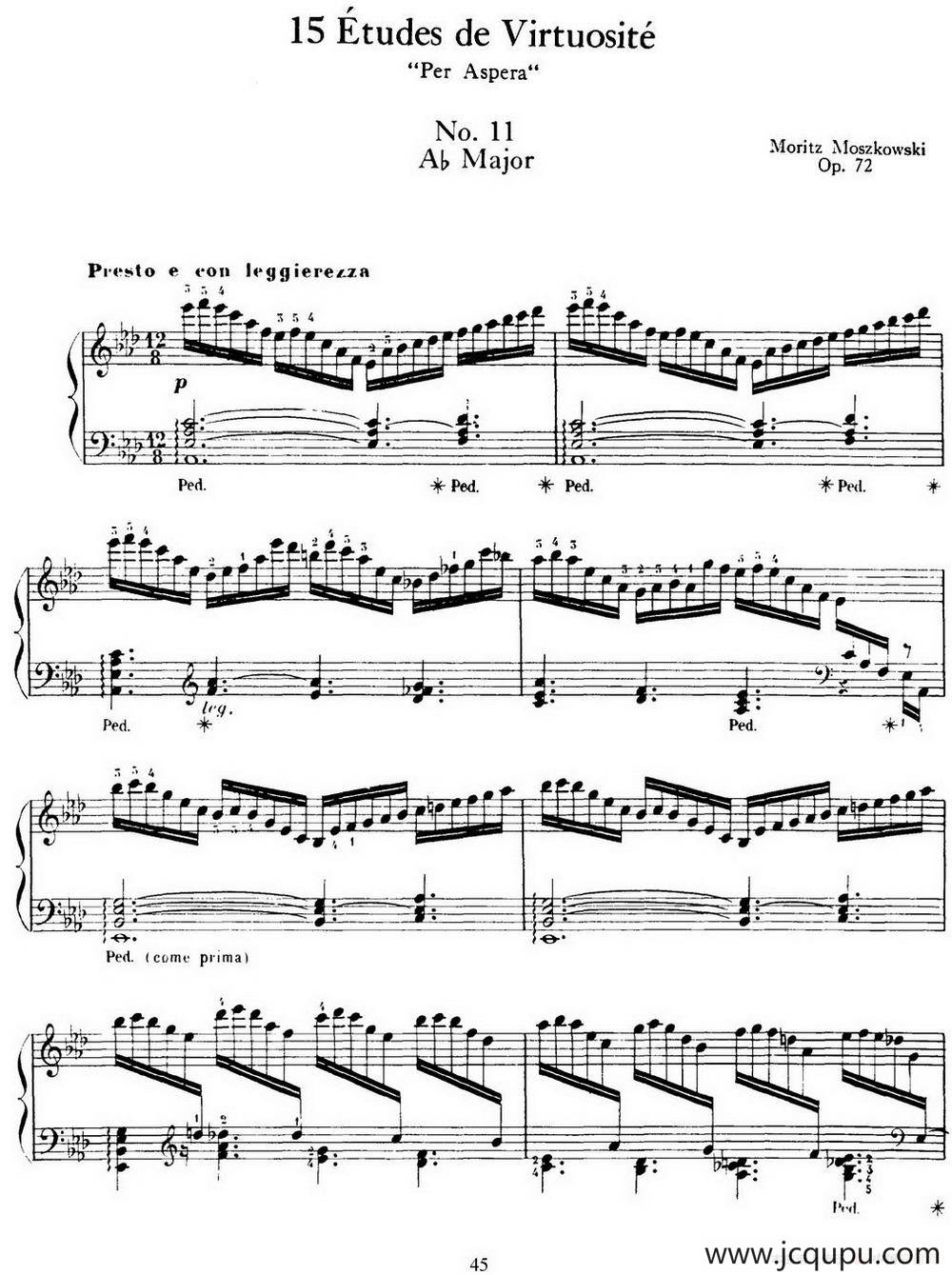 15 Etudes de Virtuosité Op.72 No.11（十五首钢琴练习曲之十一）简谱