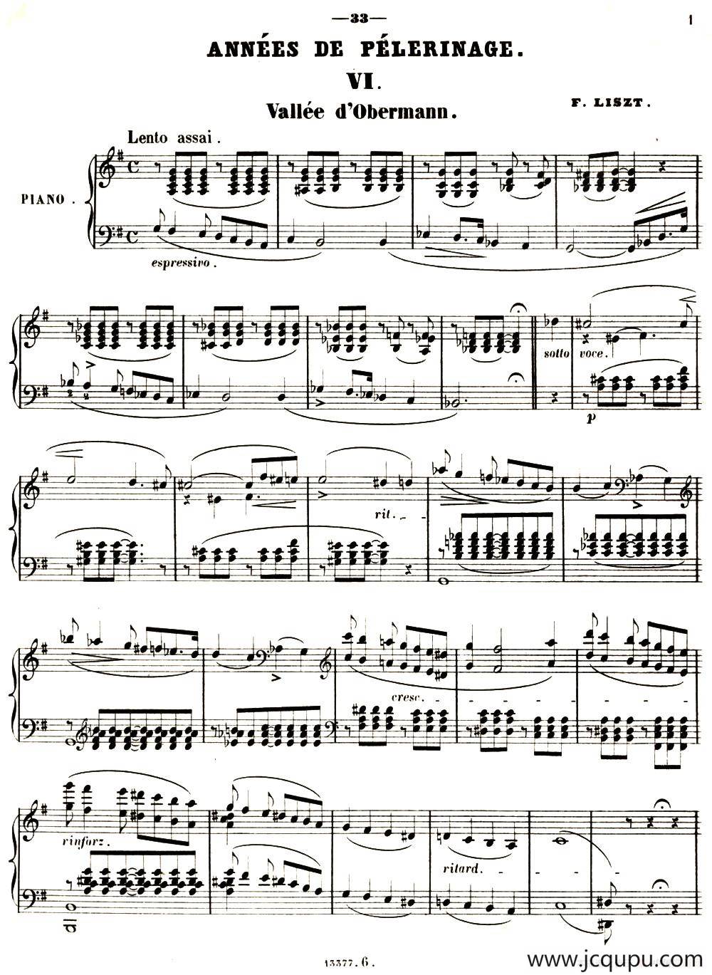 旅行岁月（第一集）瑞士游记（6.奥伯曼山谷 Valee d’Obermann）简谱