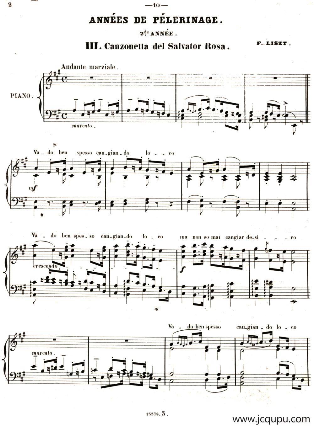 旅行岁月（第二集）意大利游记（罗沙小调 Canzometta del Salvator Rosa）简谱