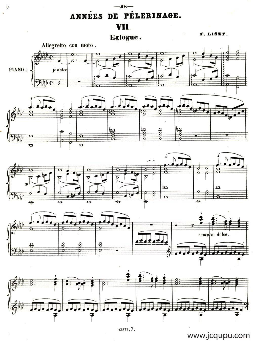 旅行岁月（第一集）瑞士游记（7.牧歌 Eglogue）简谱