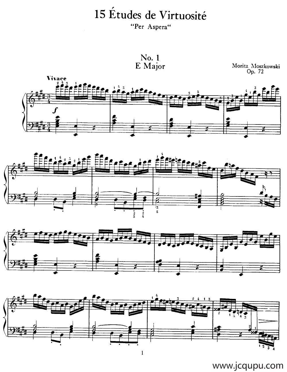 15 Etudes de Virtuosité, Op.72 No.1 （十五首钢琴练习曲之一）简谱