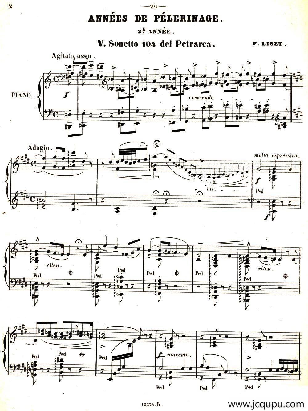 旅行岁月（第二集）意大利游记（（5.彼特拉克的十四行诗第104号 Sonetto 104 del Petrarca）简谱