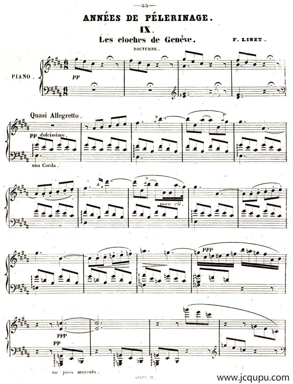 旅行岁月（第一集）瑞士游记（9.日内瓦的钟声 Les cloches de Geneve）简谱