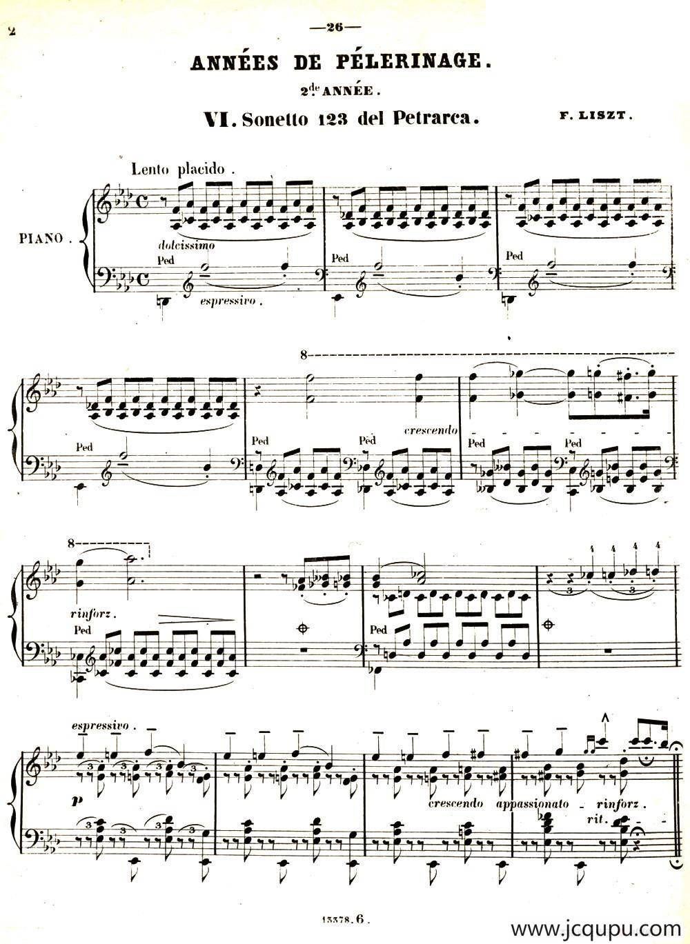 旅行岁月（第二集）意大利游记（6.彼特拉克的十四行诗第123号 Sonetto 123 del Petrarca）简谱