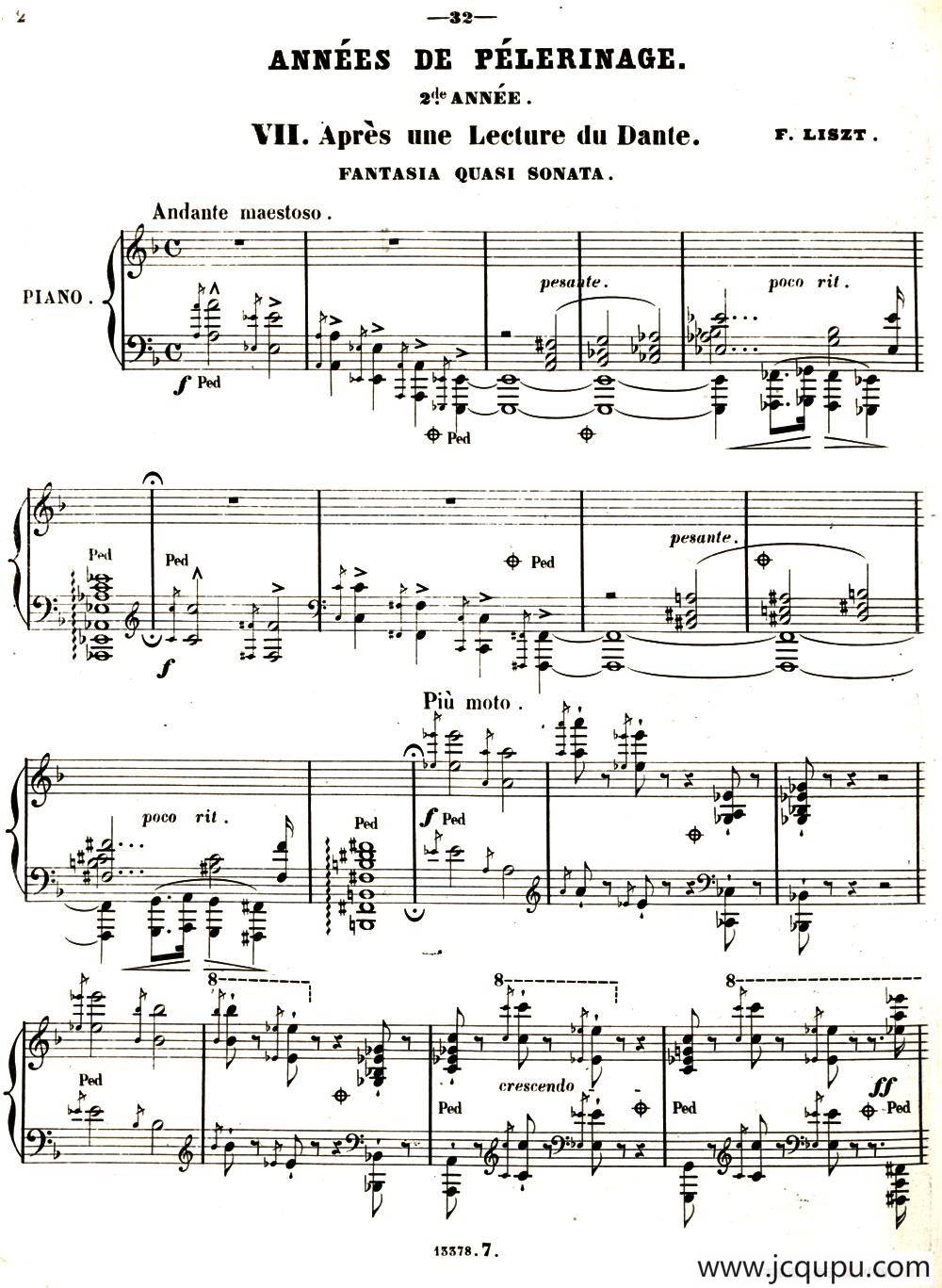 旅行岁月（第二集）意大利游记（ 7.但丁读后感 Apres une lecture du Dante）简谱