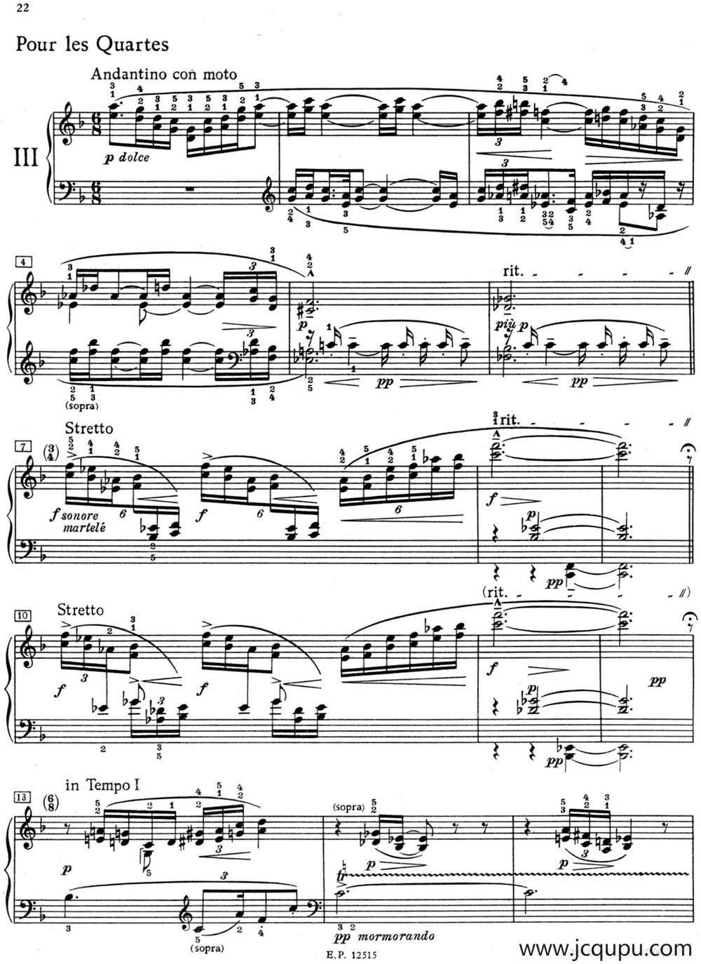 德彪西12首钢琴练习曲（3 四度练习v1.0 quartes）简谱