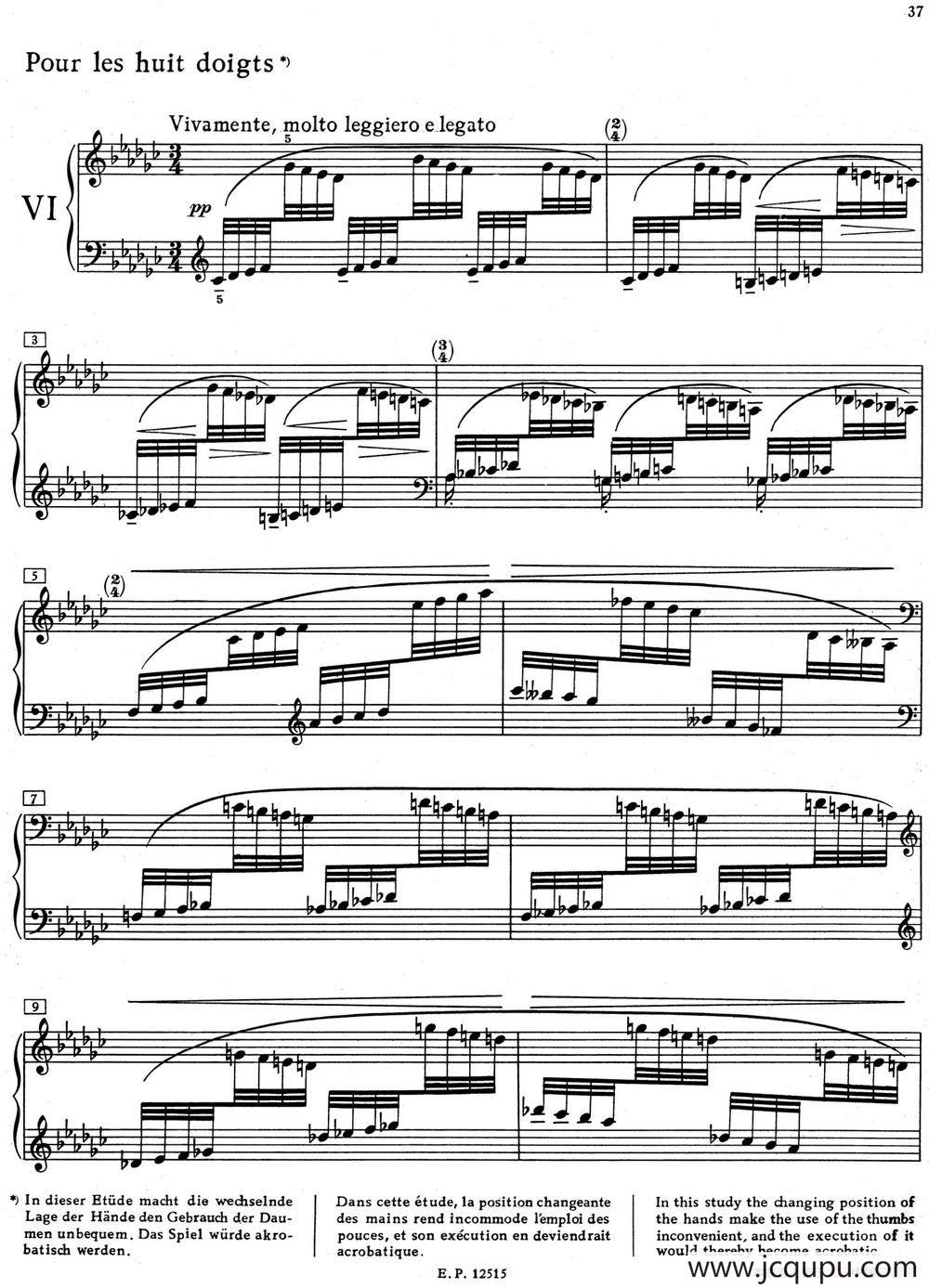 德彪西12首钢琴练习曲（6 八指练习v1.0 huit doigts）简谱