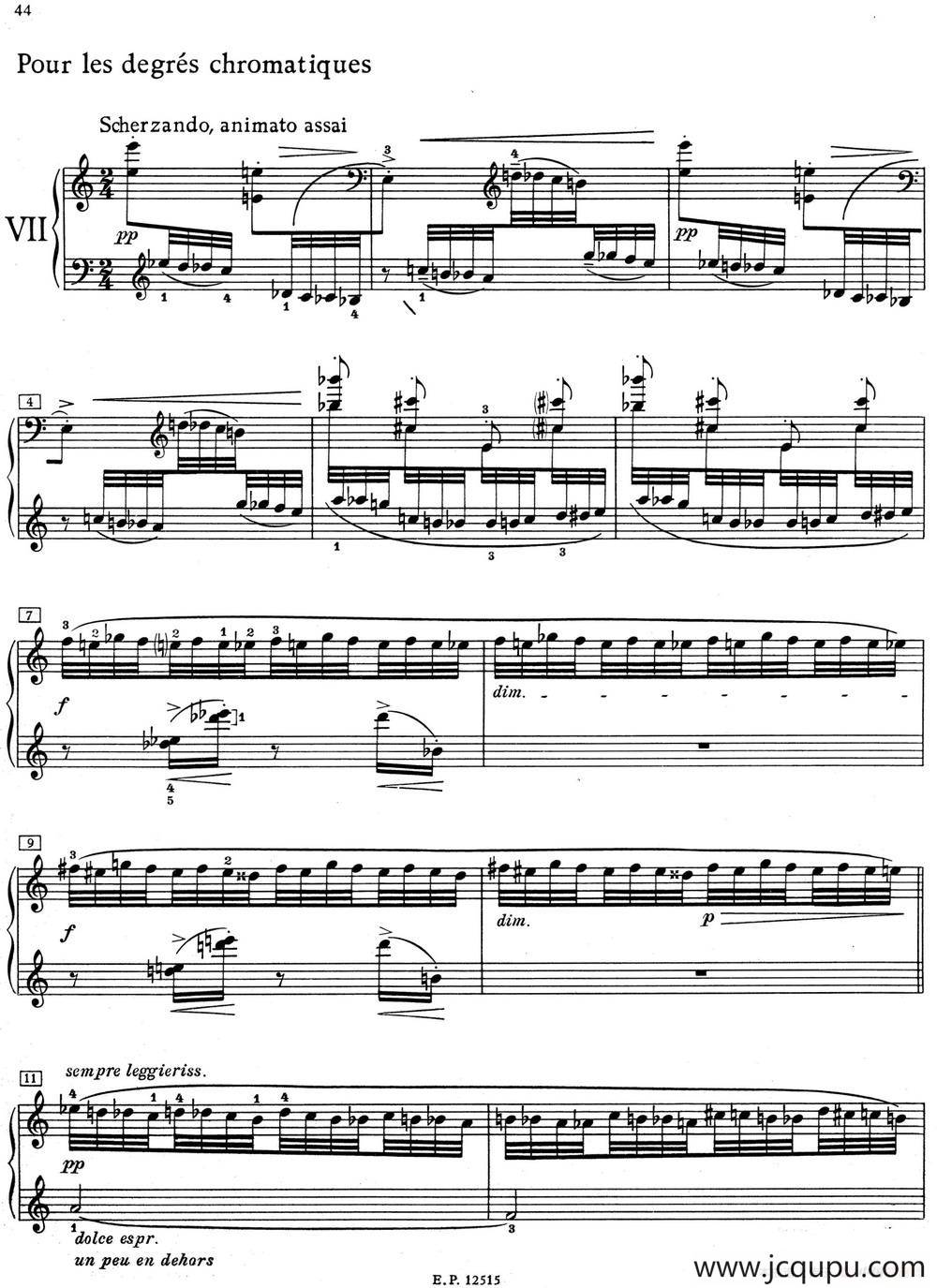 德彪西12首钢琴练习曲（7 半音阶练习v1.0 degrés chromatiques）简谱