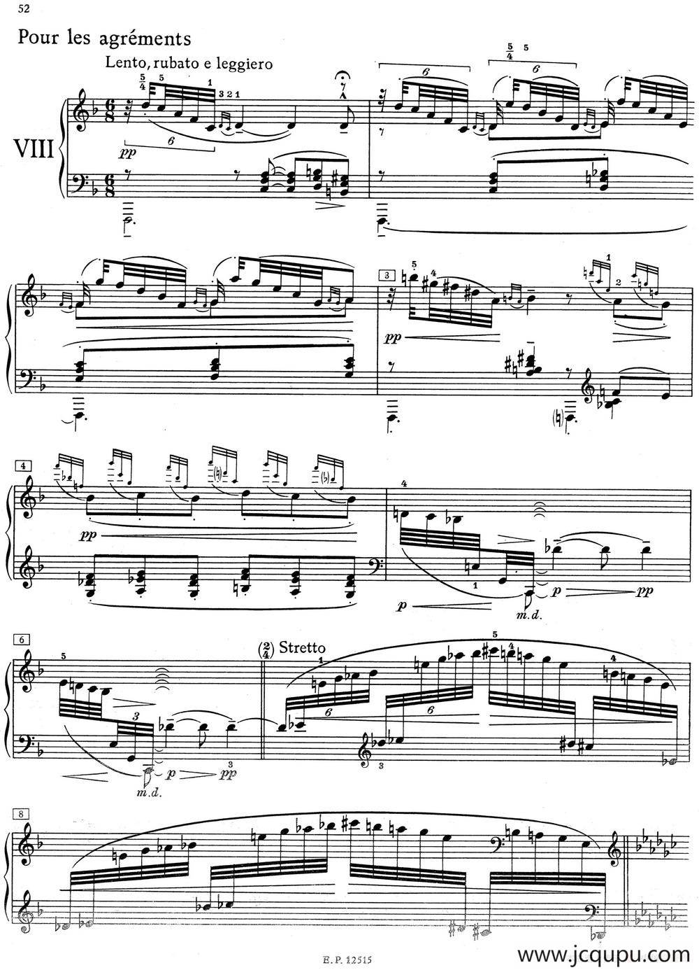 德彪西12首钢琴练习曲（8 装饰音练习v1.0 agréments）简谱