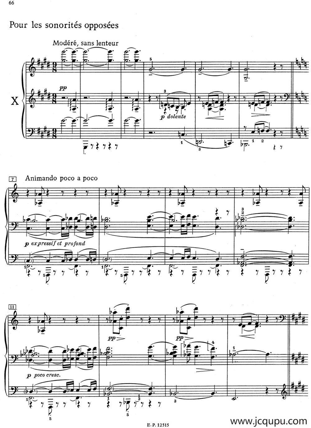 德彪西12首钢琴练习曲（10 对峙音响练习v1.0 sonorités opposées）简谱