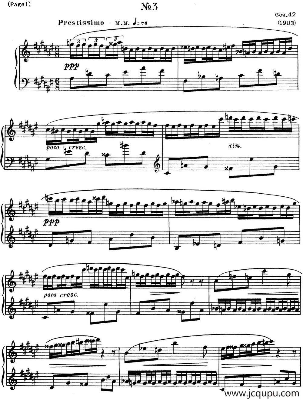 斯克里亚宾8首钢琴练习曲 Op42（No.3 Alexander Scriabin Etudes）简谱