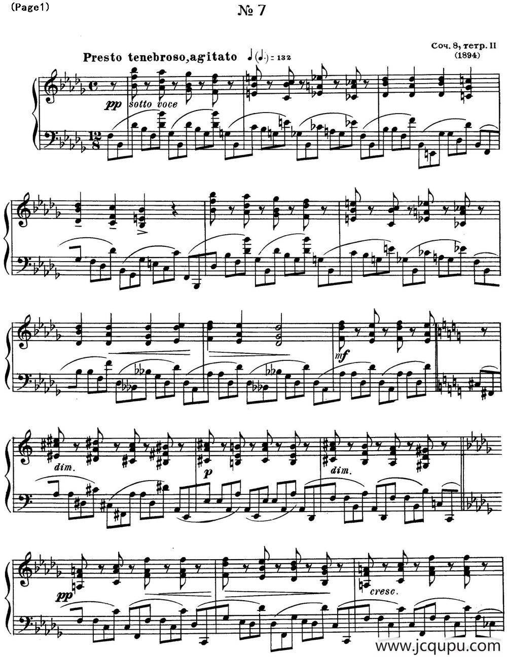 斯克里亚宾12首钢琴练习曲 Op8（No.7 Alexander Scriabin Etudes）简谱