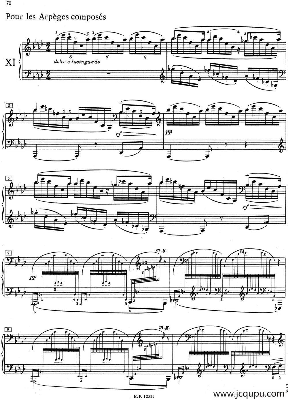 德彪西12首钢琴练习曲（11 琶音练习v1.0 arpèges composés）简谱