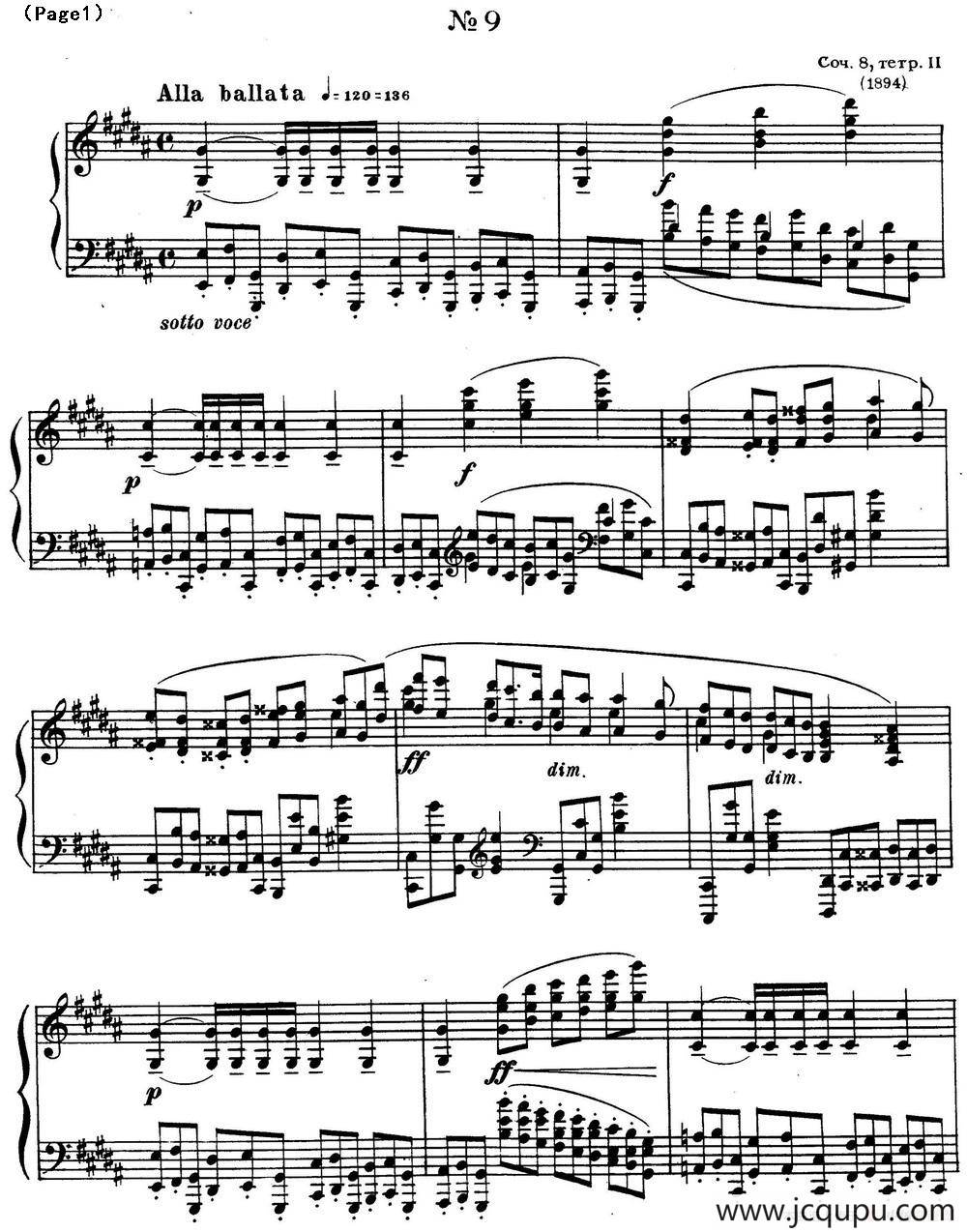 斯克里亚宾12首钢琴练习曲 Op8（No.9 Alexander Scriabin Etudes）简谱