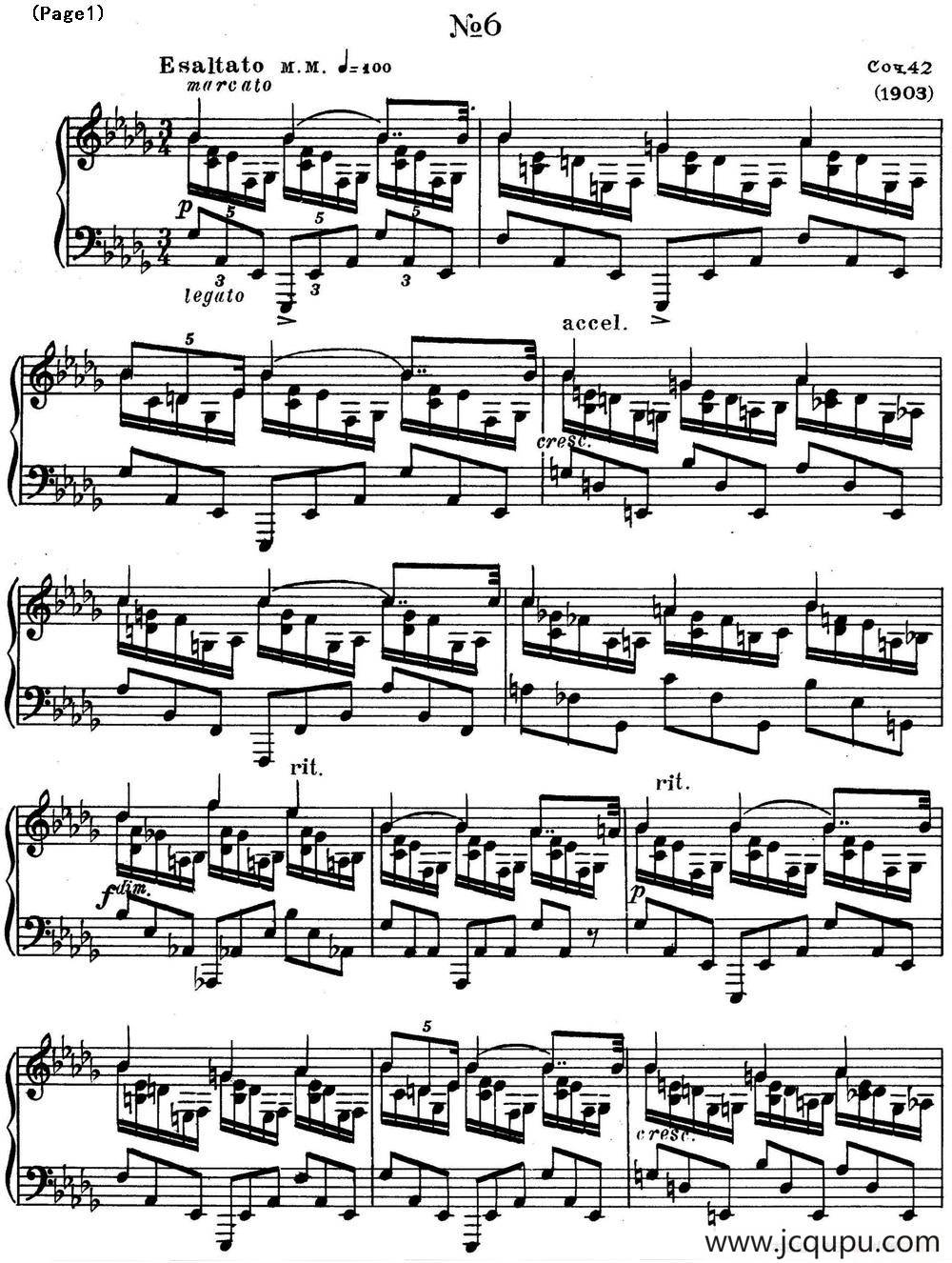 斯克里亚宾8首钢琴练习曲 Op42（No.6 Alexander Scriabin Etudes）简谱