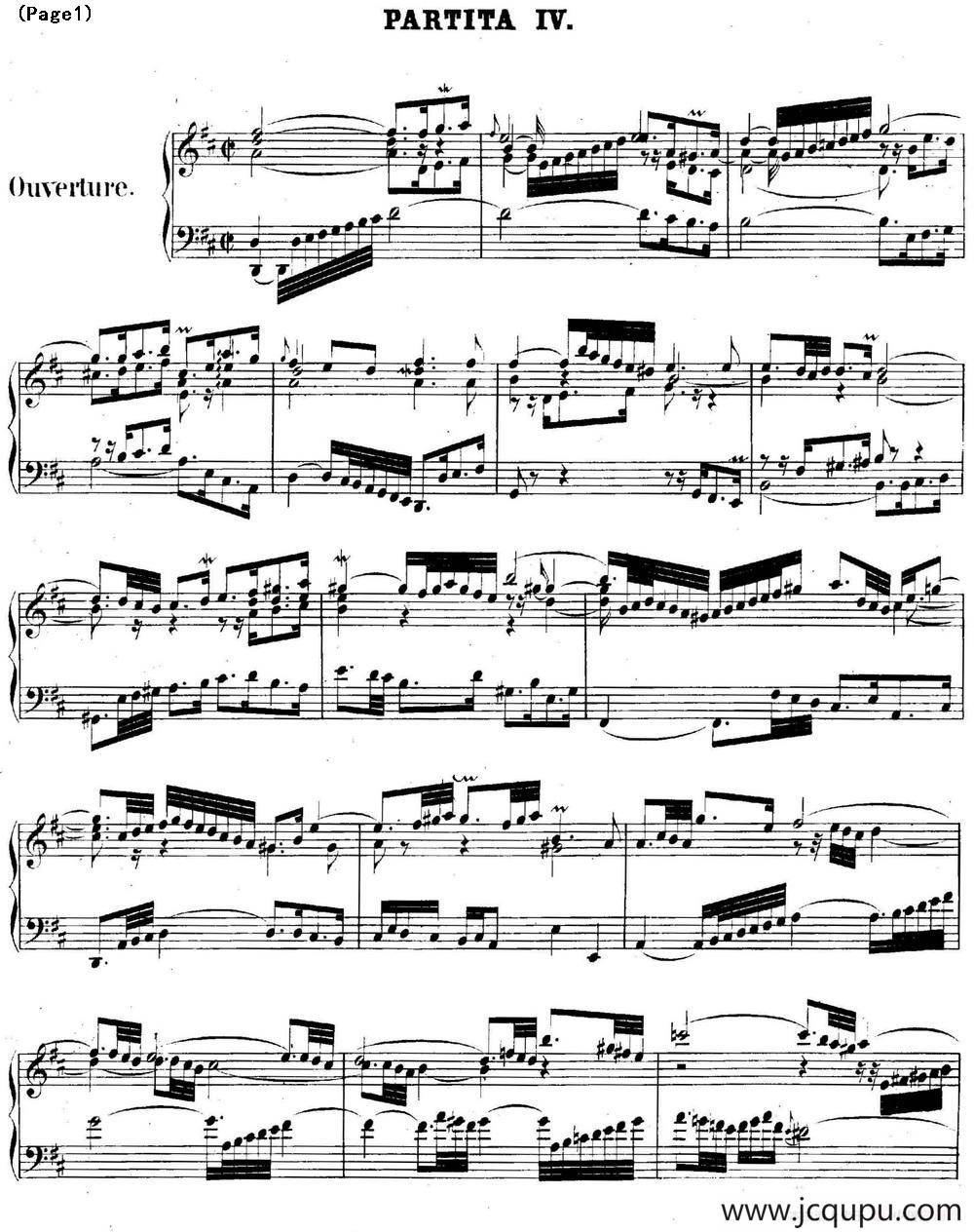 帕蒂塔6首德国组曲（No.4 D大调 巴赫 Partita D Major BWV 828）简谱