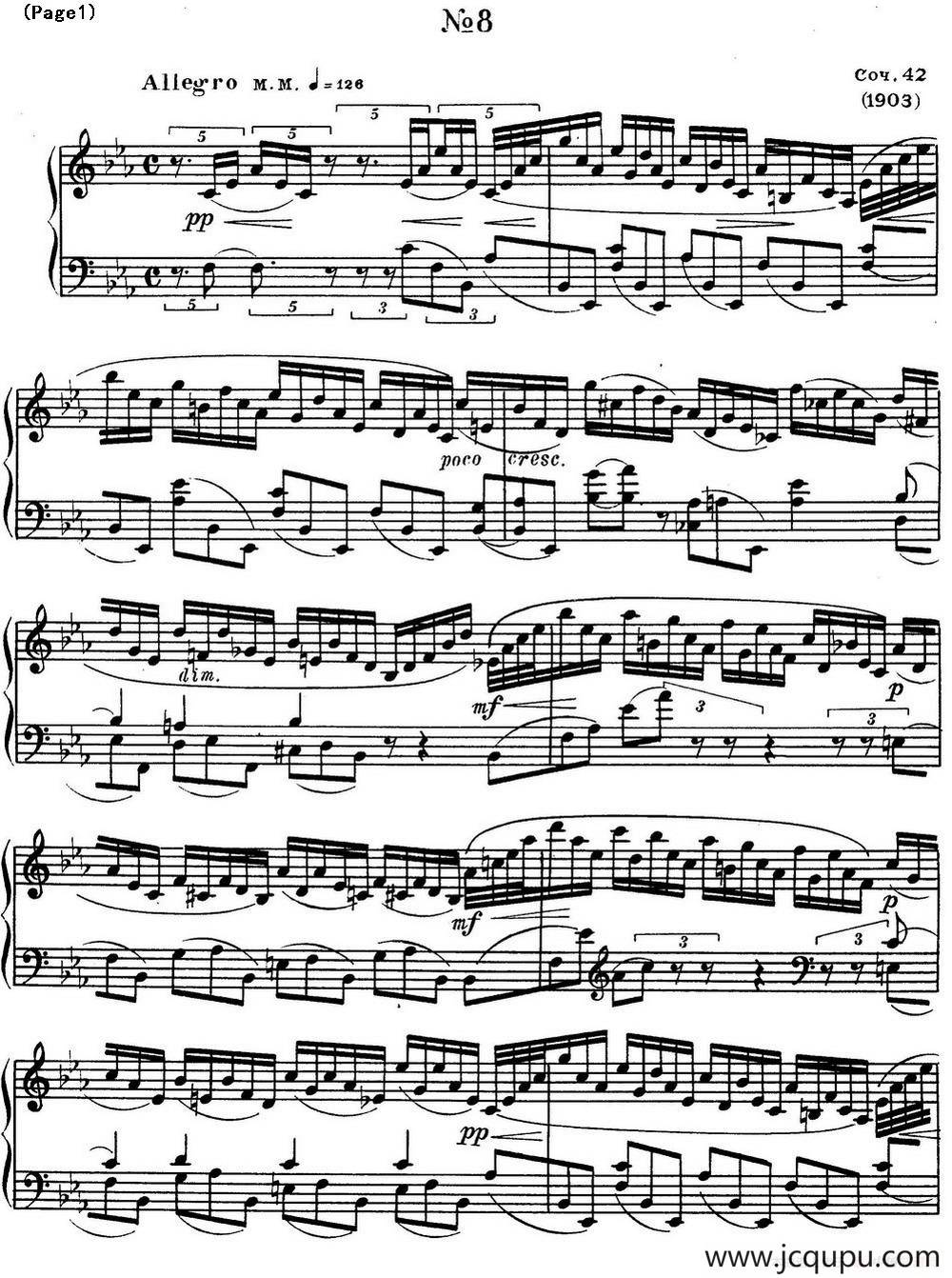 斯克里亚宾8首钢琴练习曲 Op42（No.8 Alexander Scriabin Etudes）简谱