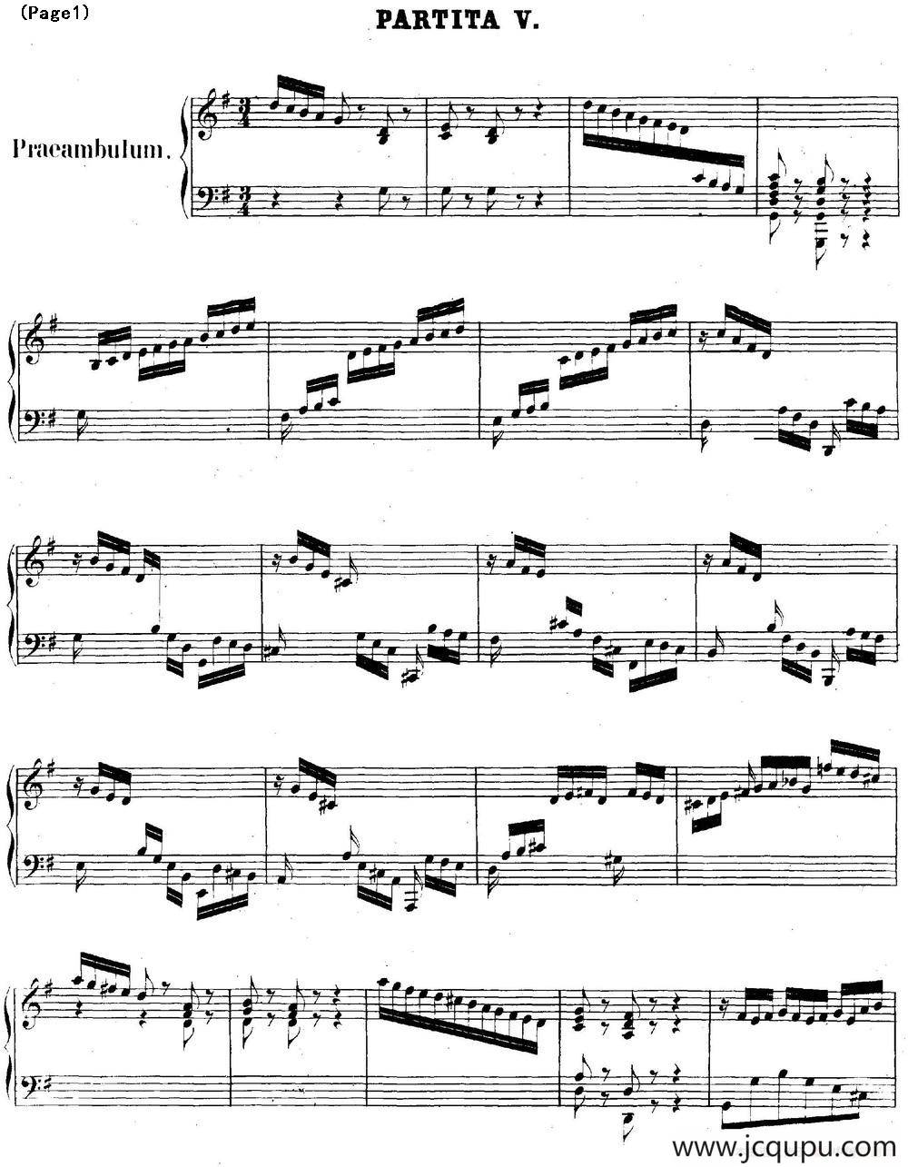 帕蒂塔6首德国组曲（No.5 G大调 巴赫 Partita G Major BWV 829）简谱