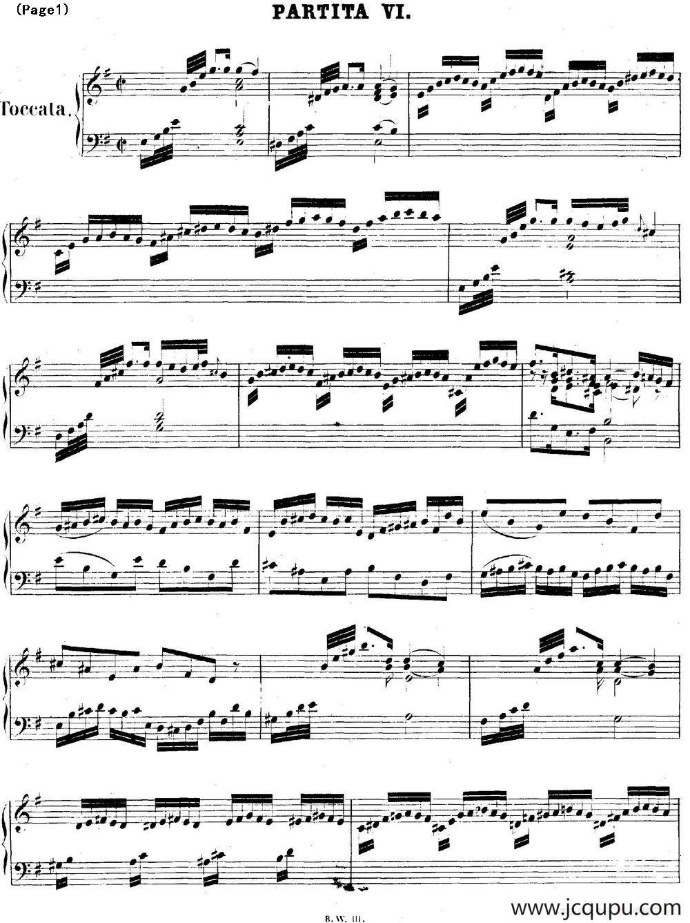 帕蒂塔6首德国组曲（No.6 e小调 巴赫 Partita e Minor BWV 830）简谱