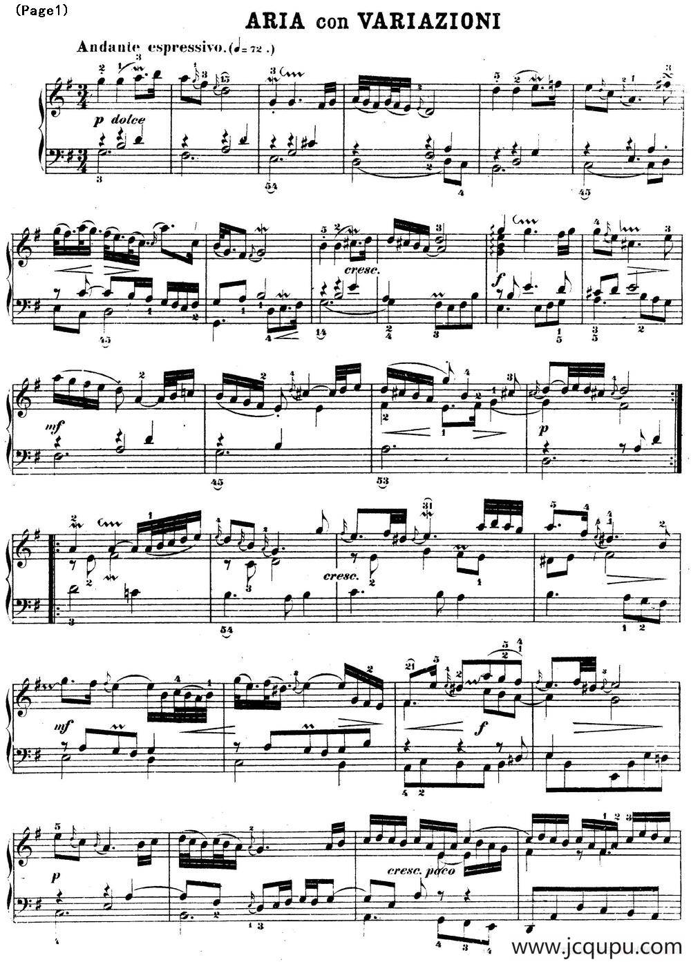 哥德堡变奏曲 巴赫 Goldberg Variationen BWV988简谱