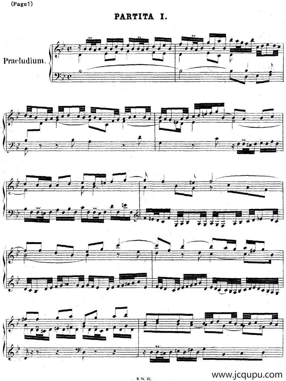 帕蒂塔6首德国组曲（No.1 降B大调 巴赫 Partita B-flat Major BWV825）简谱