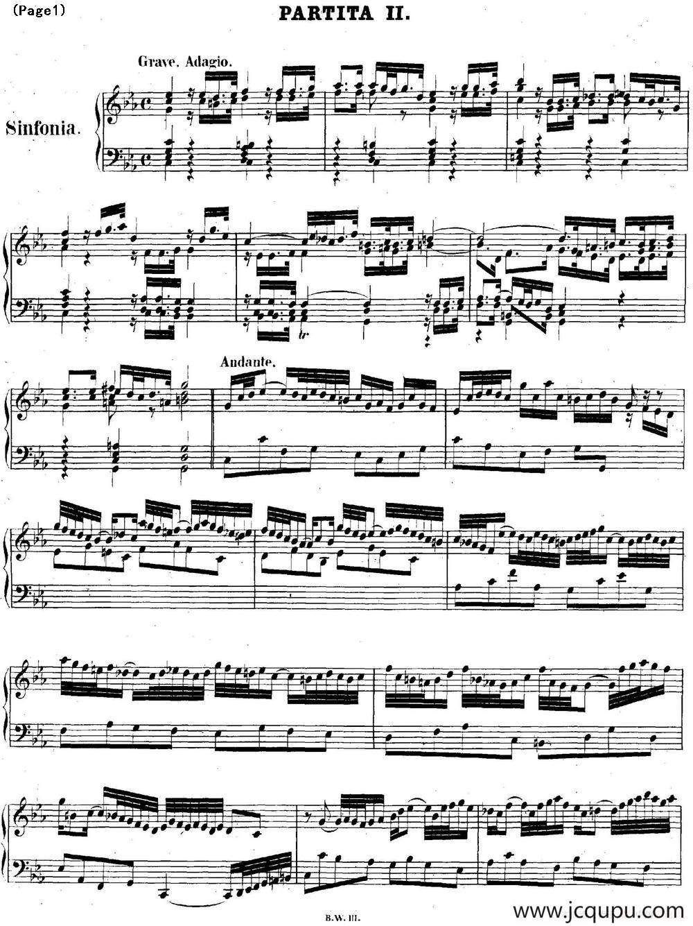 帕蒂塔6首德国组曲（No.2 c小调 巴赫 Partita c Minor BWV 826）简谱