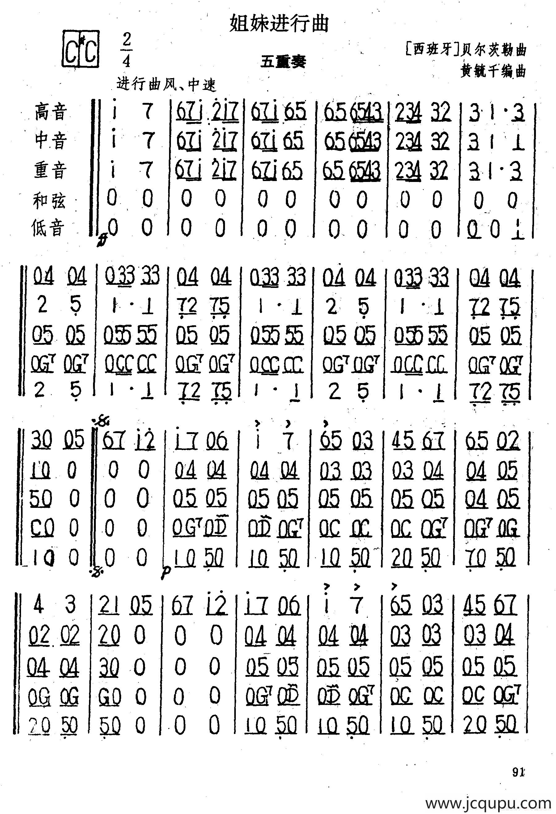 姐妹进行曲（五重奏）简谱