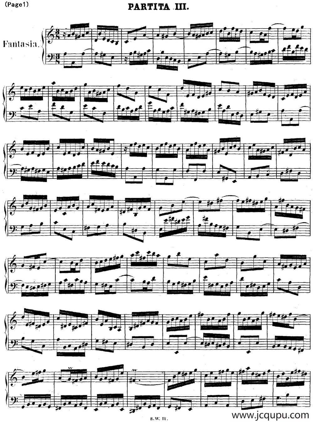 帕蒂塔6首德国组曲（No.3 a小调 巴赫 Partita a Minor BWV 827）简谱