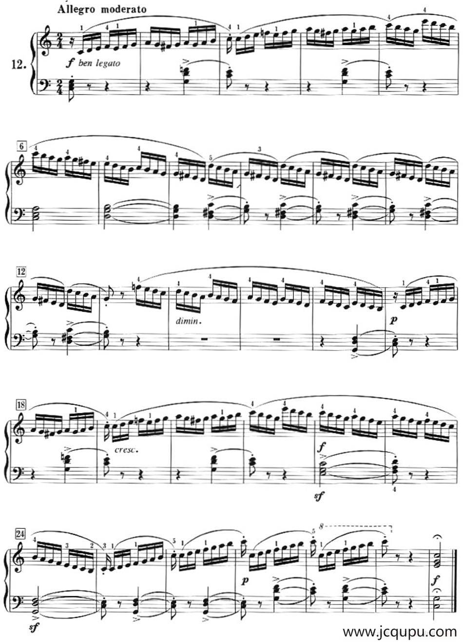 50首莱蒙钢琴练习曲 作品37（NO.12）简谱