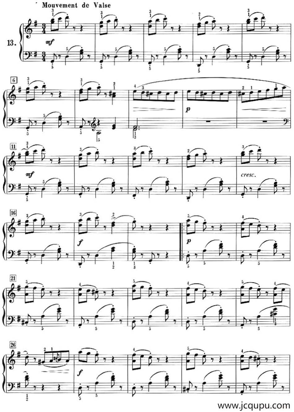 50首莱蒙钢琴练习曲 作品37（NO.13）简谱