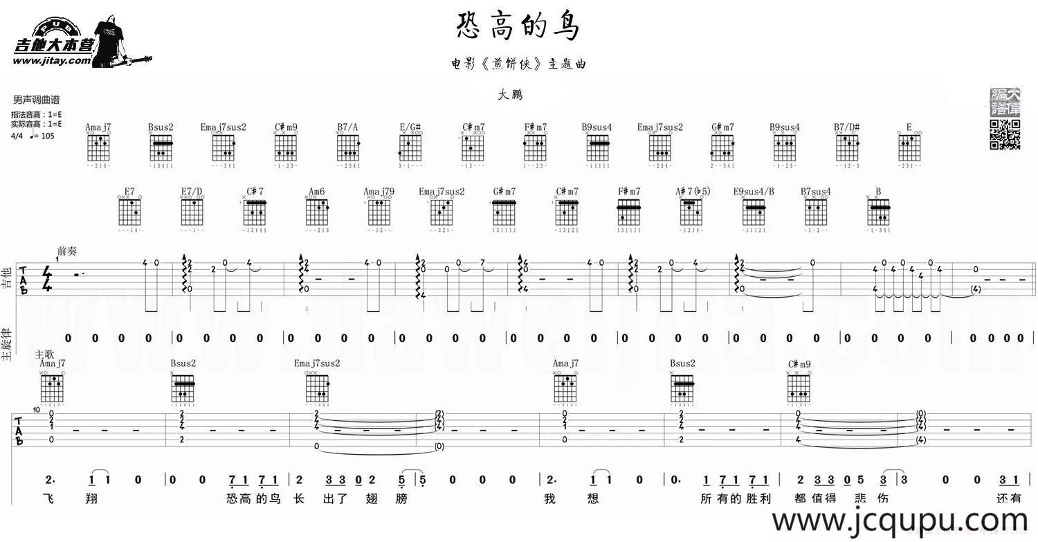 恐高的鸟（大鹏《煎饼侠》插曲）简谱
