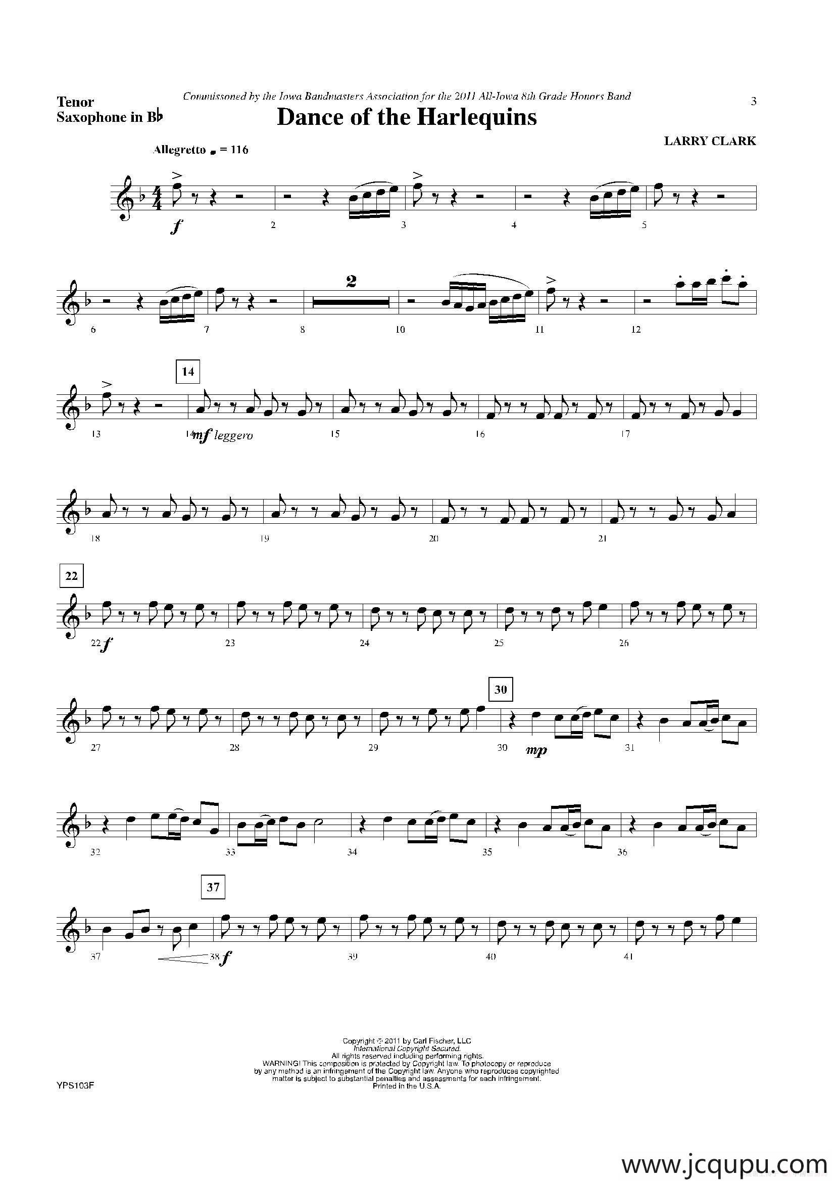 Dance of Harlequins（次中音萨克斯分谱）简谱